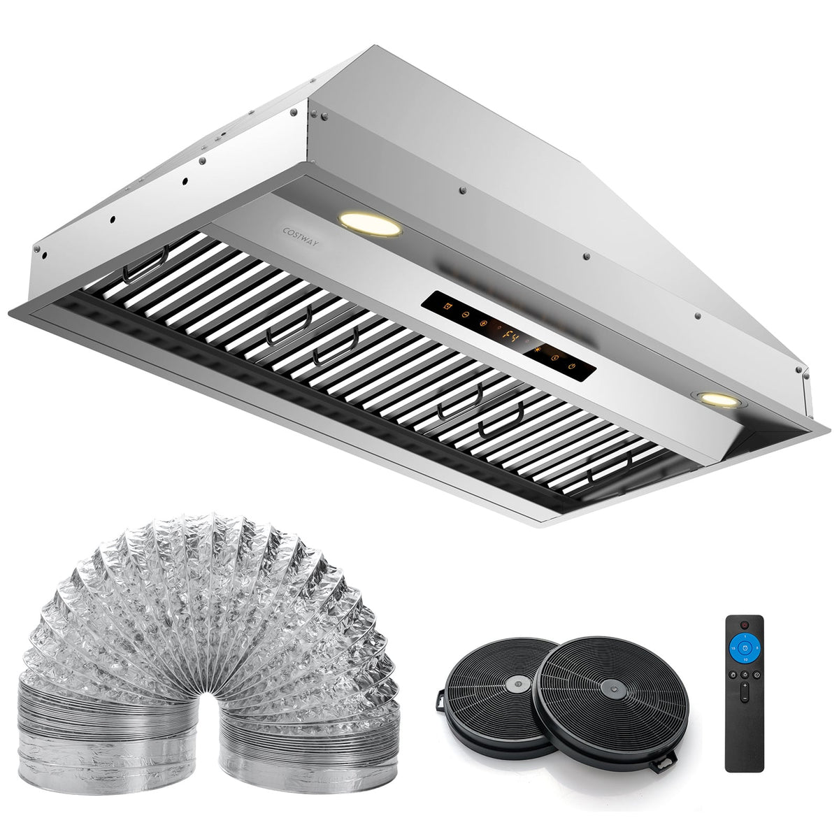 36 Inch Under Cabinet Range Hood with 4 Fan Speeds and Baffles Filters-Silver-Kitchen Appliances-DECOROLALA