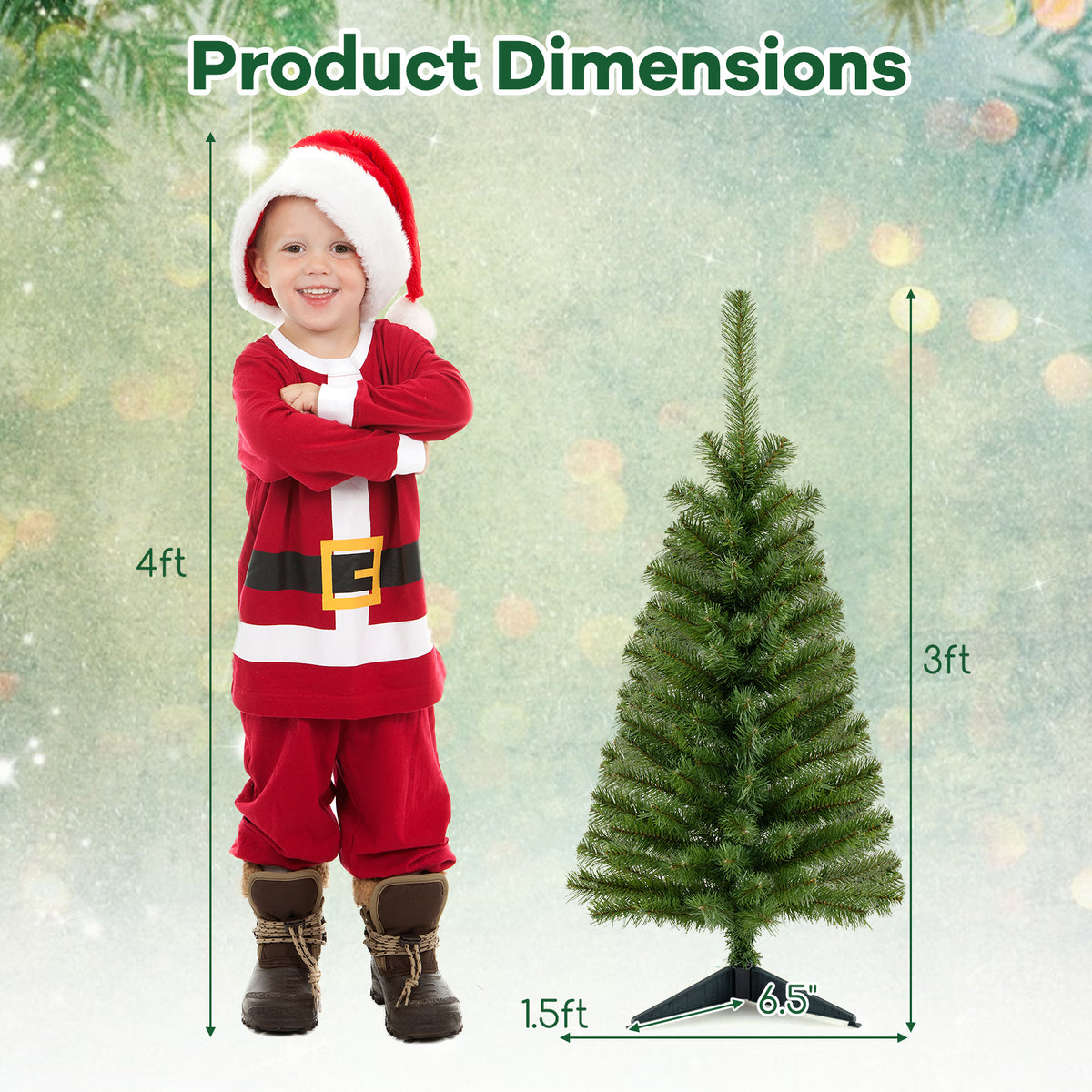 36 Inch Unlit Artificial Christmas Mini Tree with Plastic Stand-Green-Christmas Trees-DECOROLALA