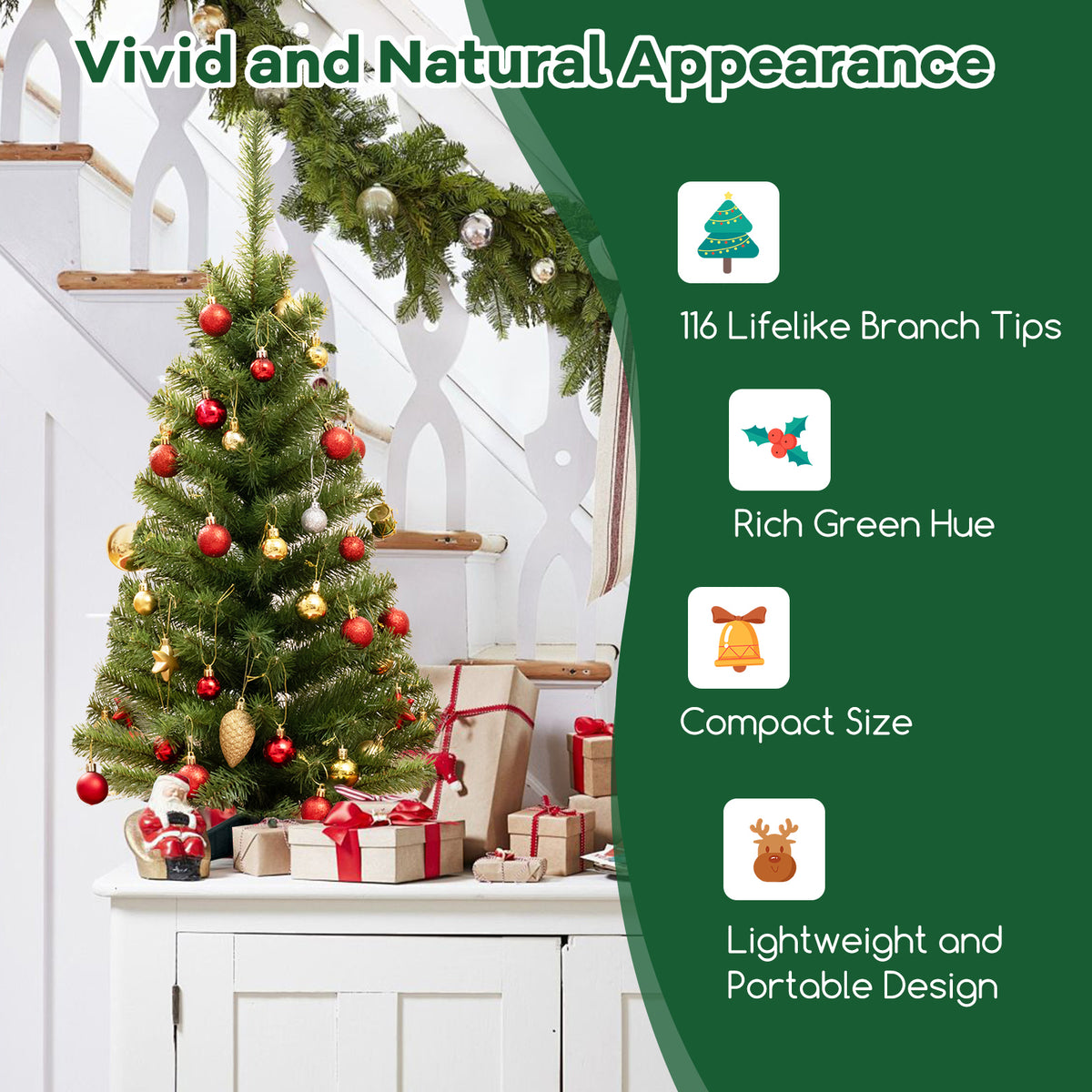 36 Inch Unlit Artificial Christmas Mini Tree with Plastic Stand-Green-Christmas Trees-DECOROLALA