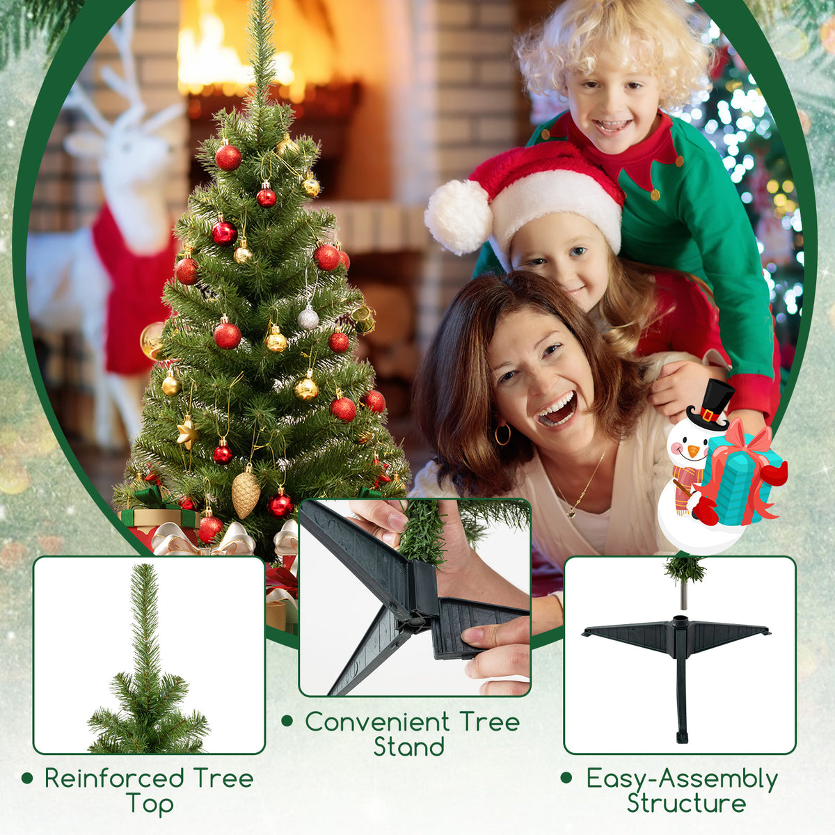 36 Inch Unlit Artificial Christmas Mini Tree with Plastic Stand-Green-Christmas Trees-DECOROLALA