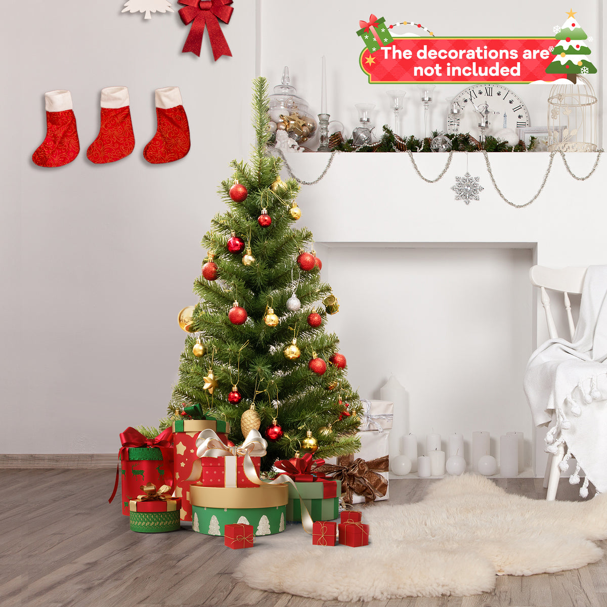 36 Inch Unlit Artificial Christmas Mini Tree with Plastic Stand-Green-Christmas Trees-DECOROLALA