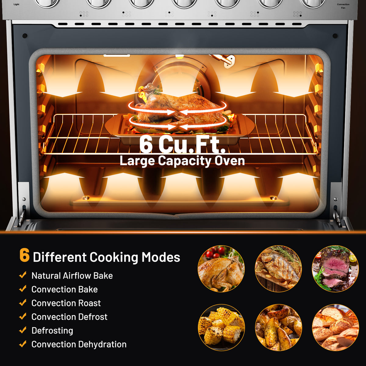 36 Inches Freestanding Natural Gas Range with 6 Burners Cooktop-Food Warmers & Burners-DECOROLALA