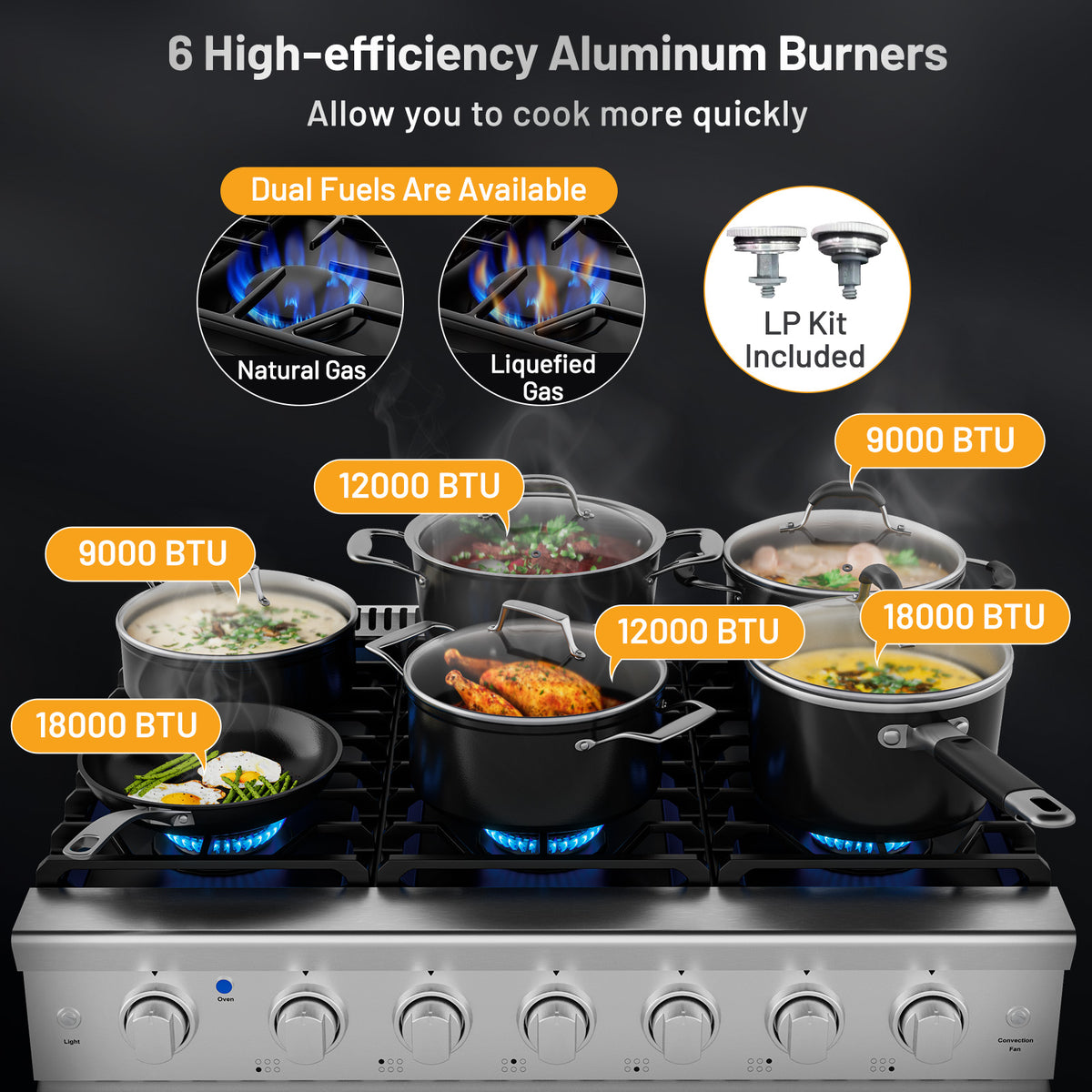 36 Inches Freestanding Natural Gas Range with 6 Burners Cooktop-Food Warmers & Burners-DECOROLALA