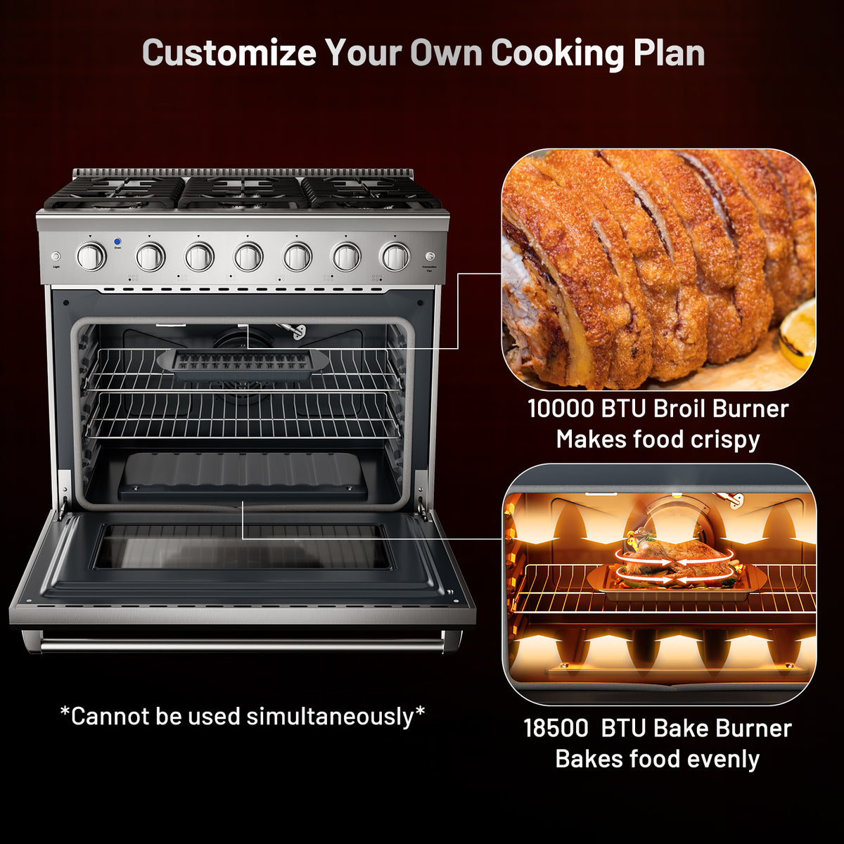 36 Inches Freestanding Natural Gas Range with 6 Burners Cooktop-Food Warmers & Burners-DECOROLALA