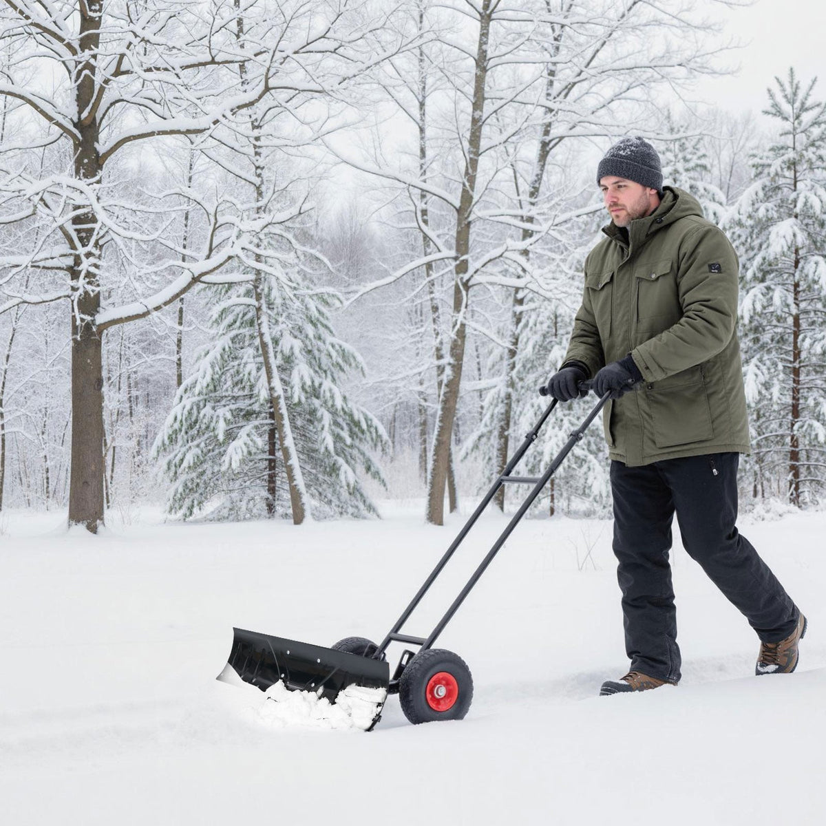 36 Inches Snow Shovel with Wheels and Adjustable Angle-Black-Snow Removal-DECOROLALA