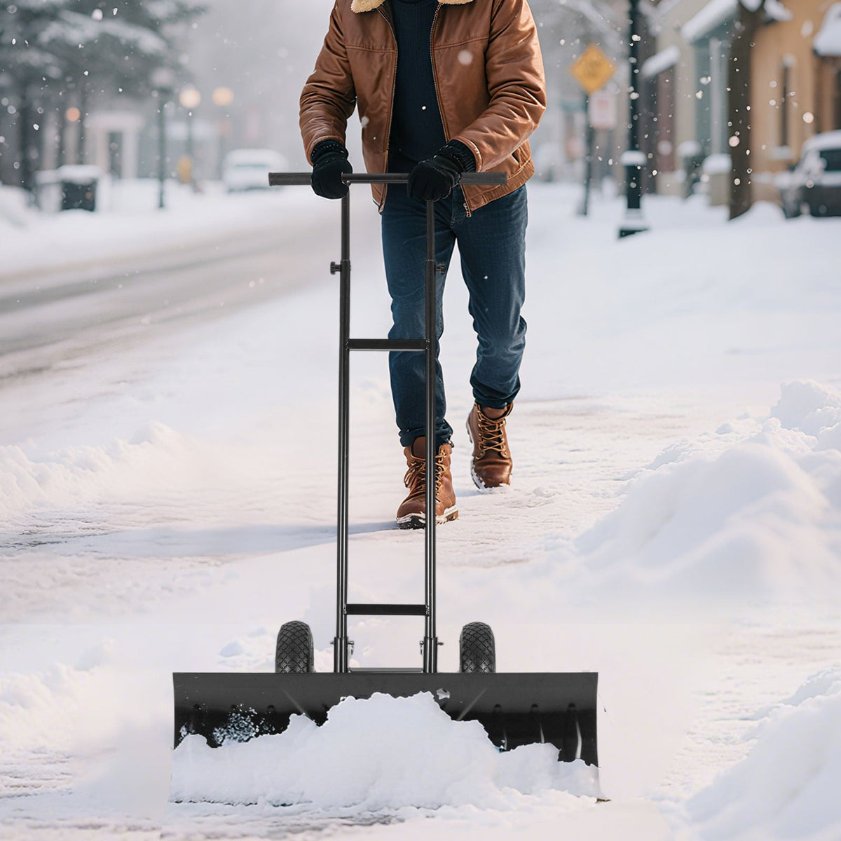 36 Inches Snow Shovel with Wheels and Adjustable Angle-Black-Snow Removal-DECOROLALA