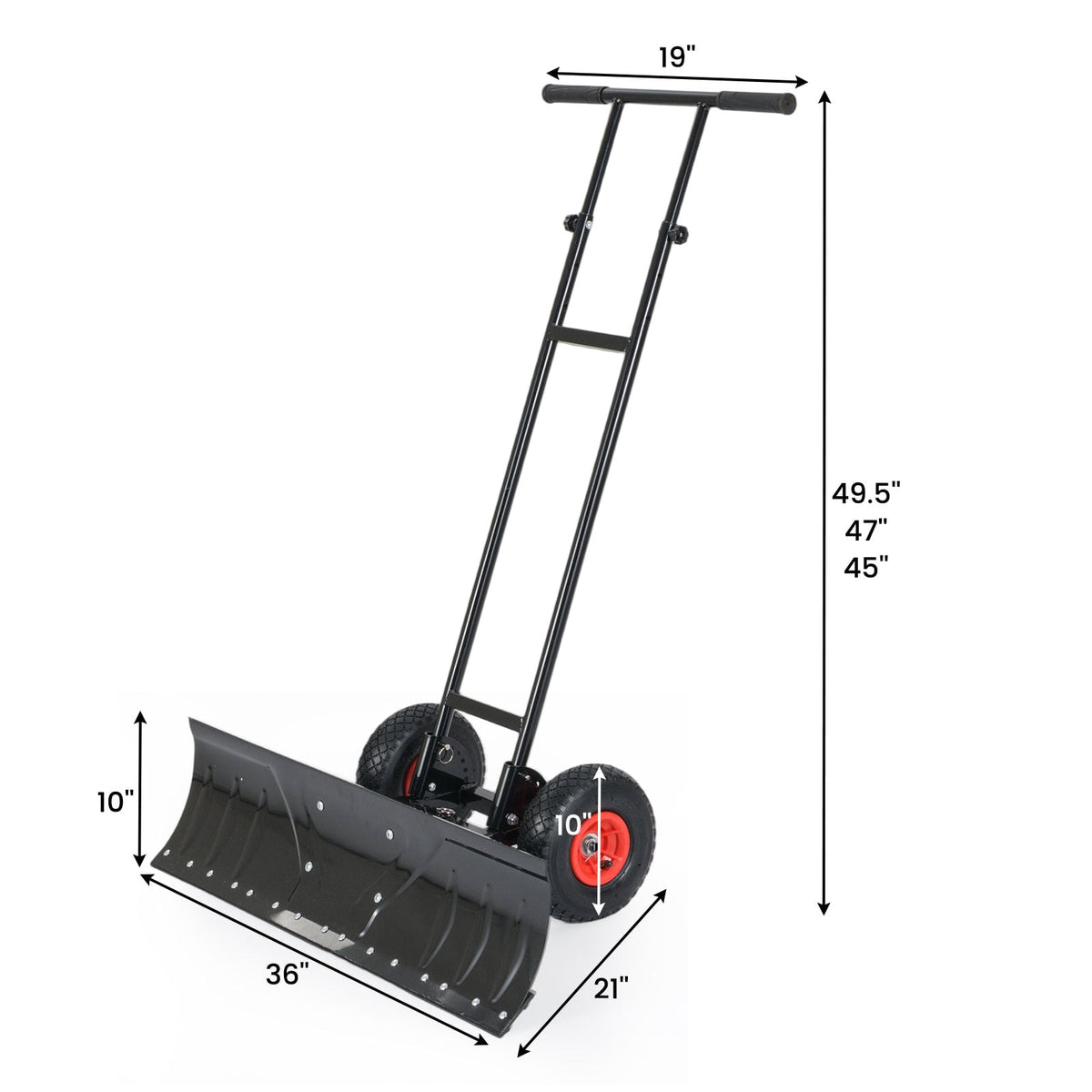 36 Inches Snow Shovel with Wheels and Adjustable Angle-Black-Snow Removal-DECOROLALA