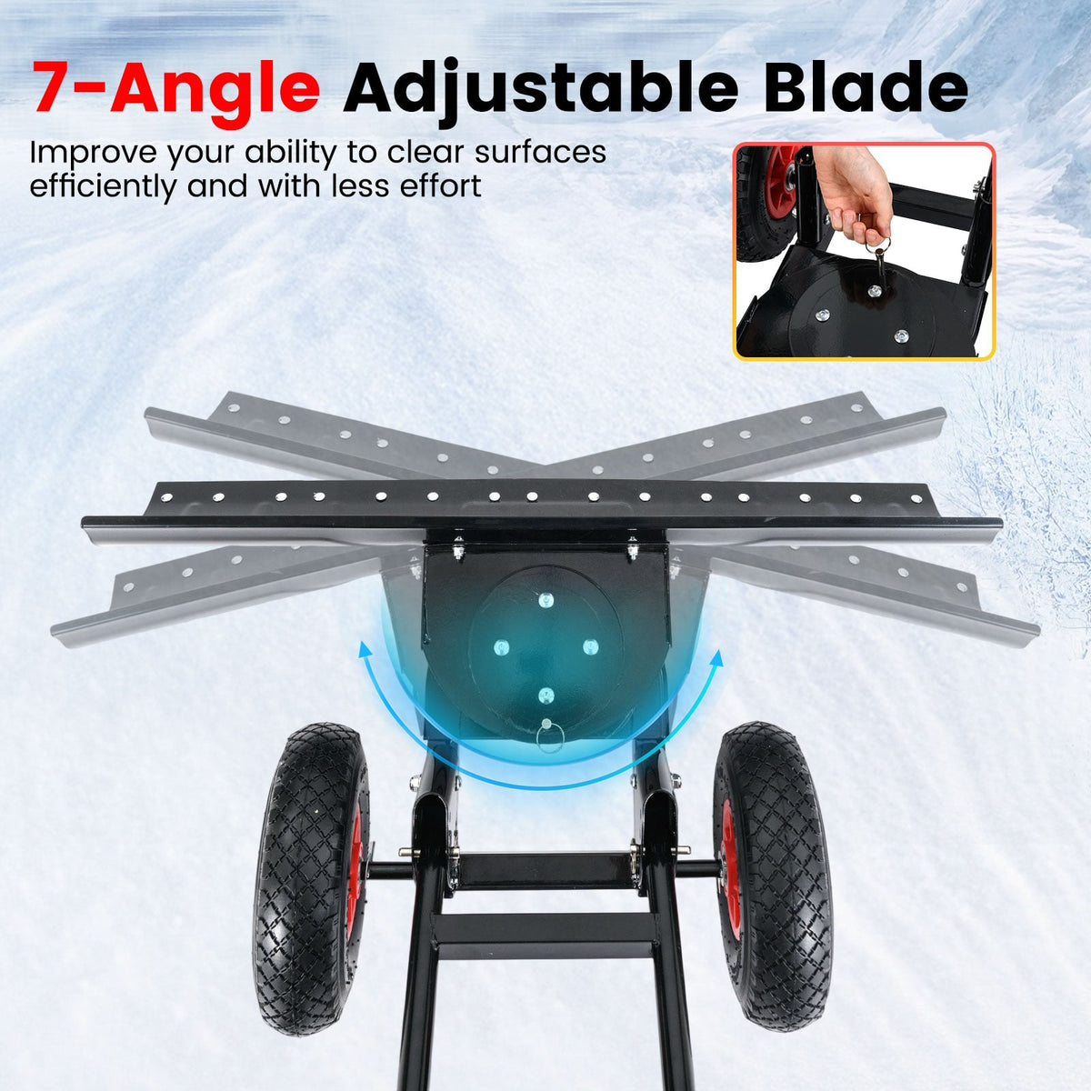 36 Inches Snow Shovel with Wheels and Adjustable Angle-Black-Snow Removal-DECOROLALA