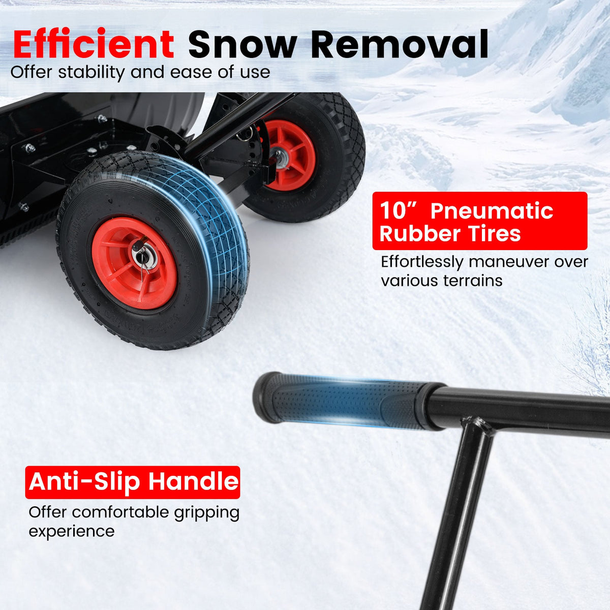 36 Inches Snow Shovel with Wheels and Adjustable Angle-Black-Snow Removal-DECOROLALA