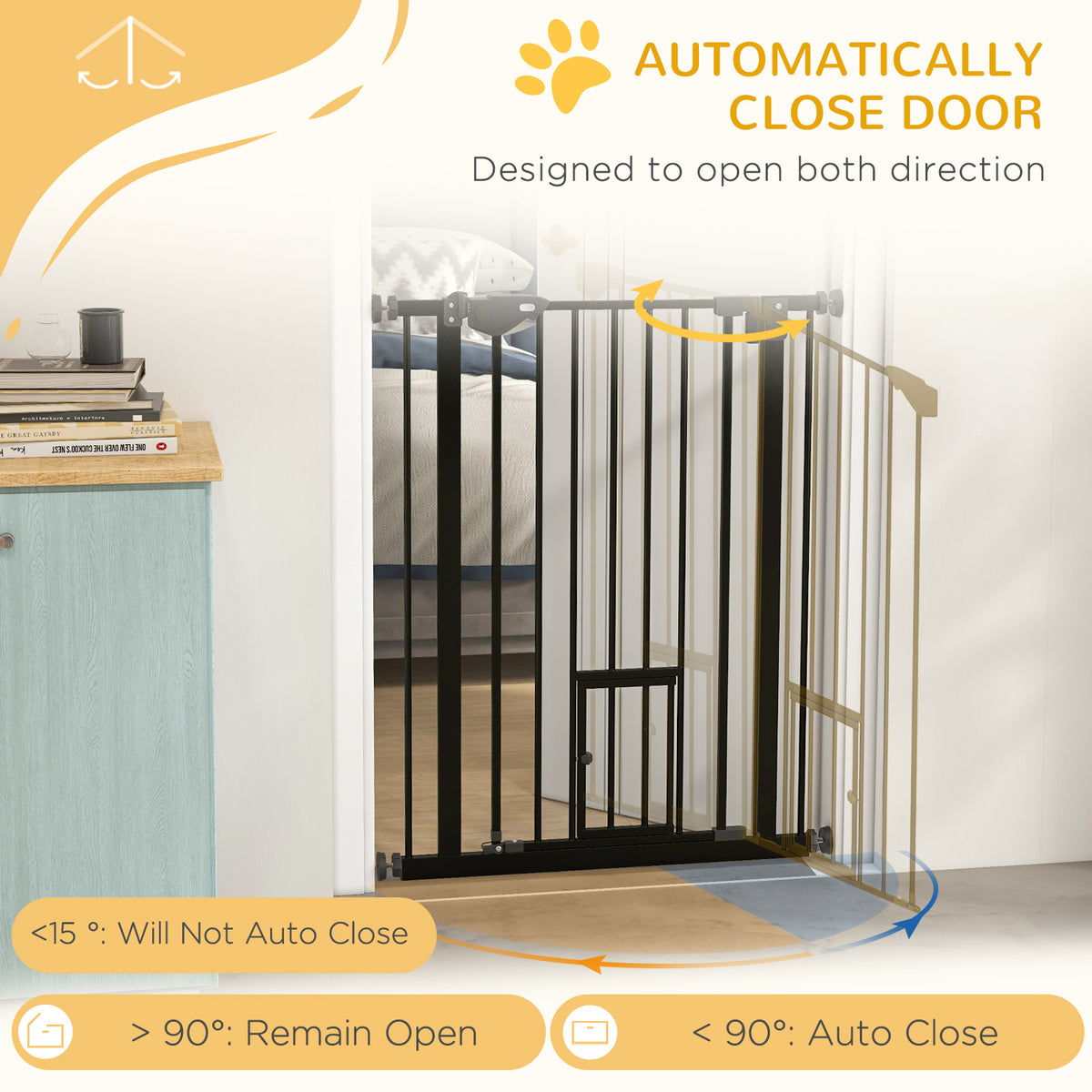 36" Indoor Steel Dog Gate with Cat Door - Black 29"-31.5" W-Dogs-DECOROLALA