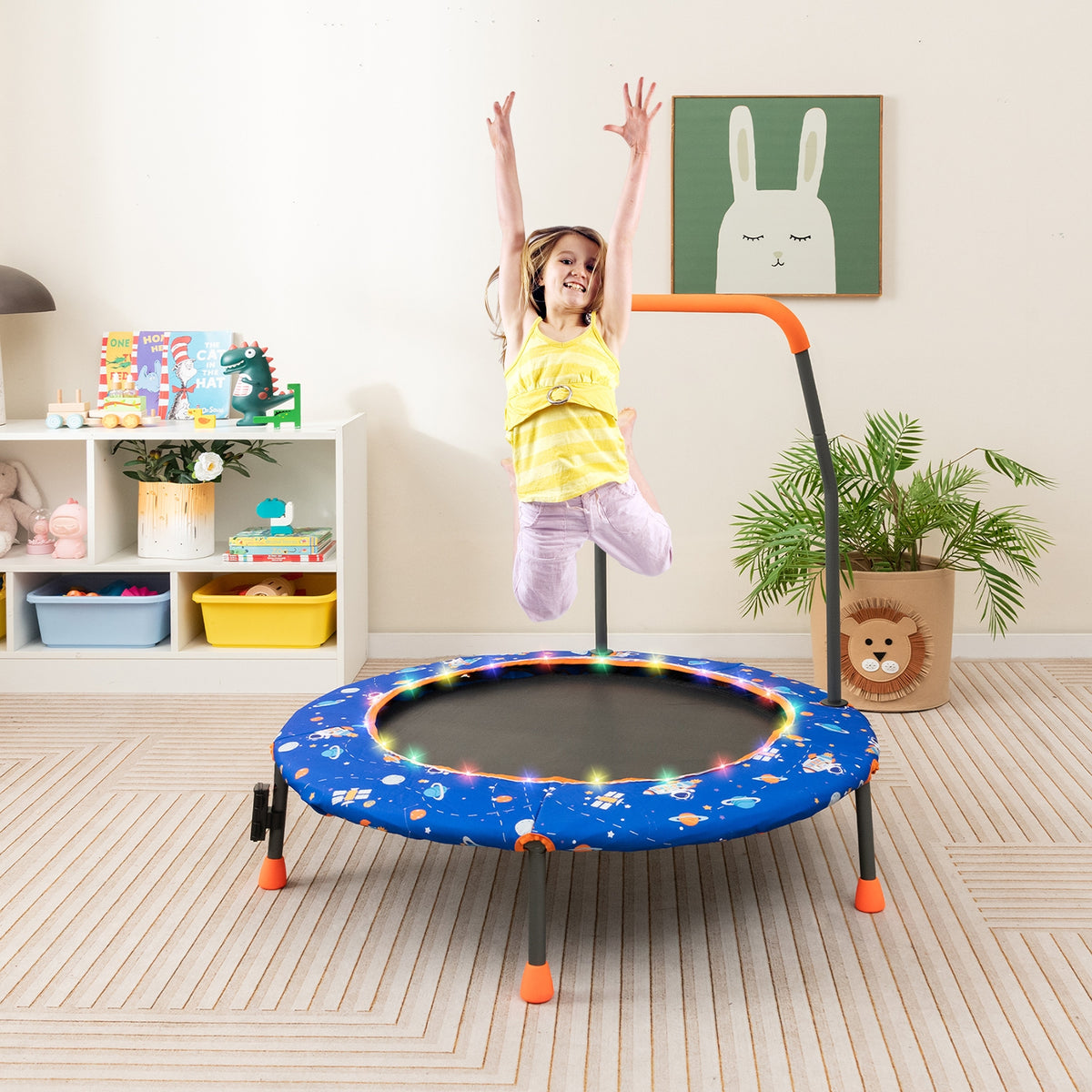 36" Kids Mini Trampoline with LED Lights, Bluetooth Speaker & Handle-Trampolines-DECOROLALA