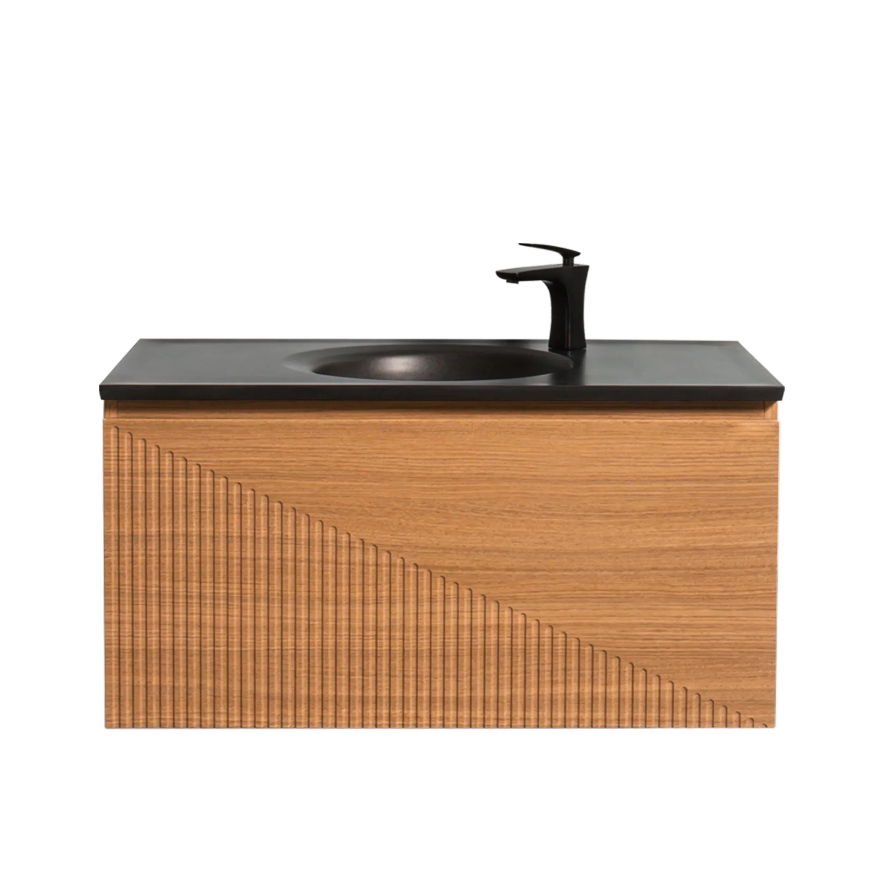 36" Light Oak Wall Mount Bathroom Vanity with Black Engineered Quartz Countertop-Migration_Bathroom Vanities-DECOROLALA