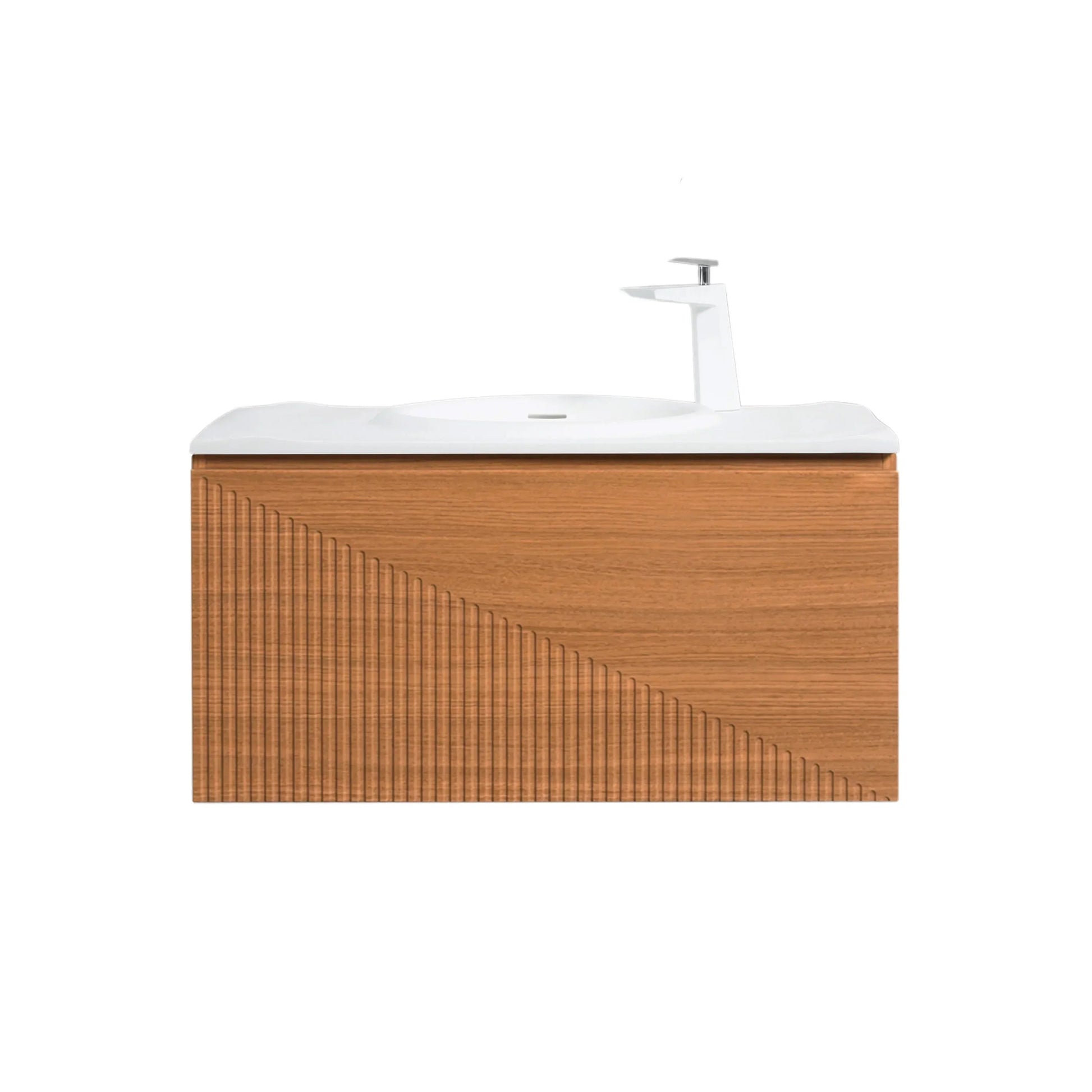 36" Light Oak Wall Mount Bathroom Vanity with White Solid Surface Countertop-Migration_Bathroom Vanities-DECOROLALA