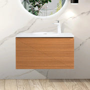 36" Light Oak Wall Mount Bathroom Vanity with White Solid Surface Countertop-Migration_Bathroom Vanities-DECOROLALA