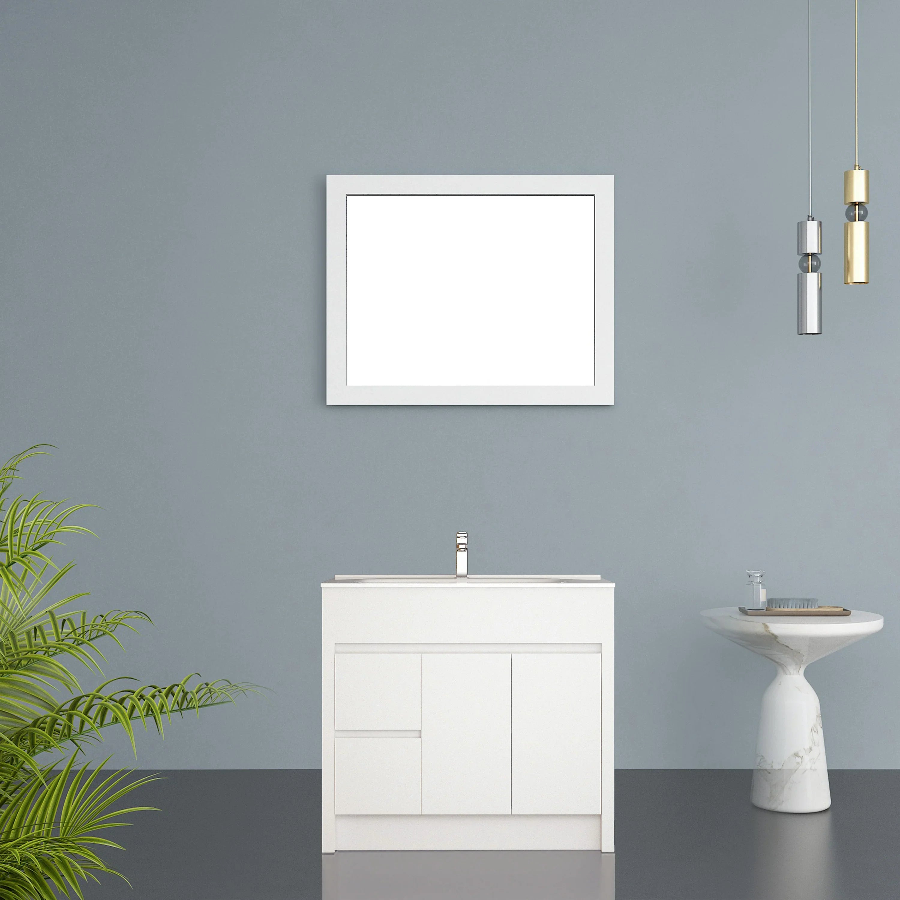 36" Matte White Rectangular Framed Mirror - Designed for Horizontal & Vertical Installation