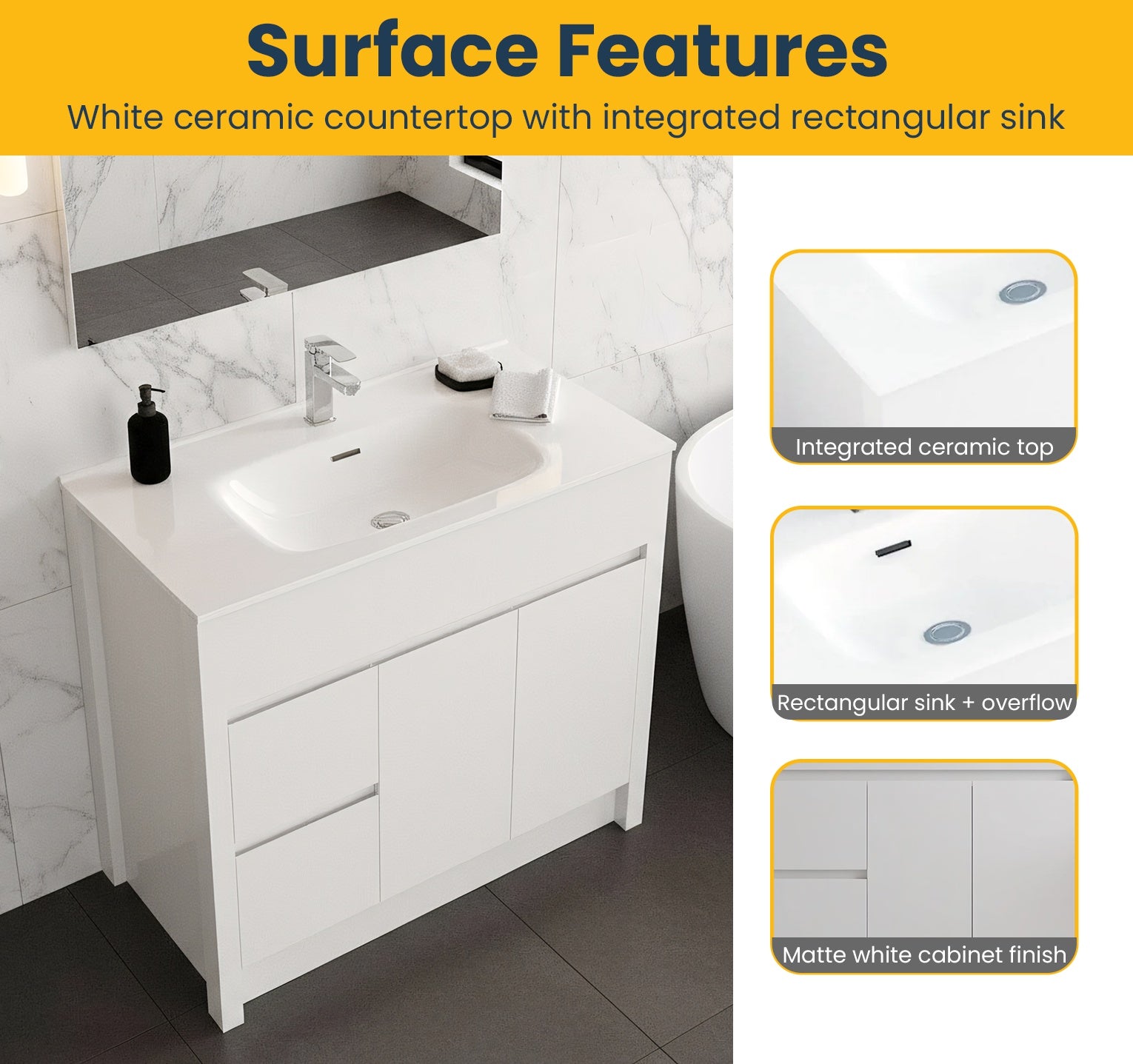 36" Matte White Freestanding Single Sink Bathroom Vanity with White Ceramic Countertop-Migration_Bathroom Vanities-DECOROLALA