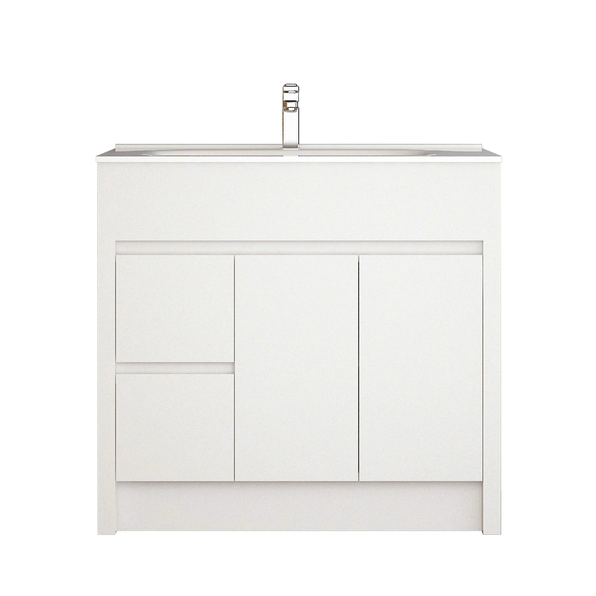 36" Matte White Freestanding Single Sink Bathroom Vanity with White Ceramic Countertop-Migration_Bathroom Vanities-DECOROLALA