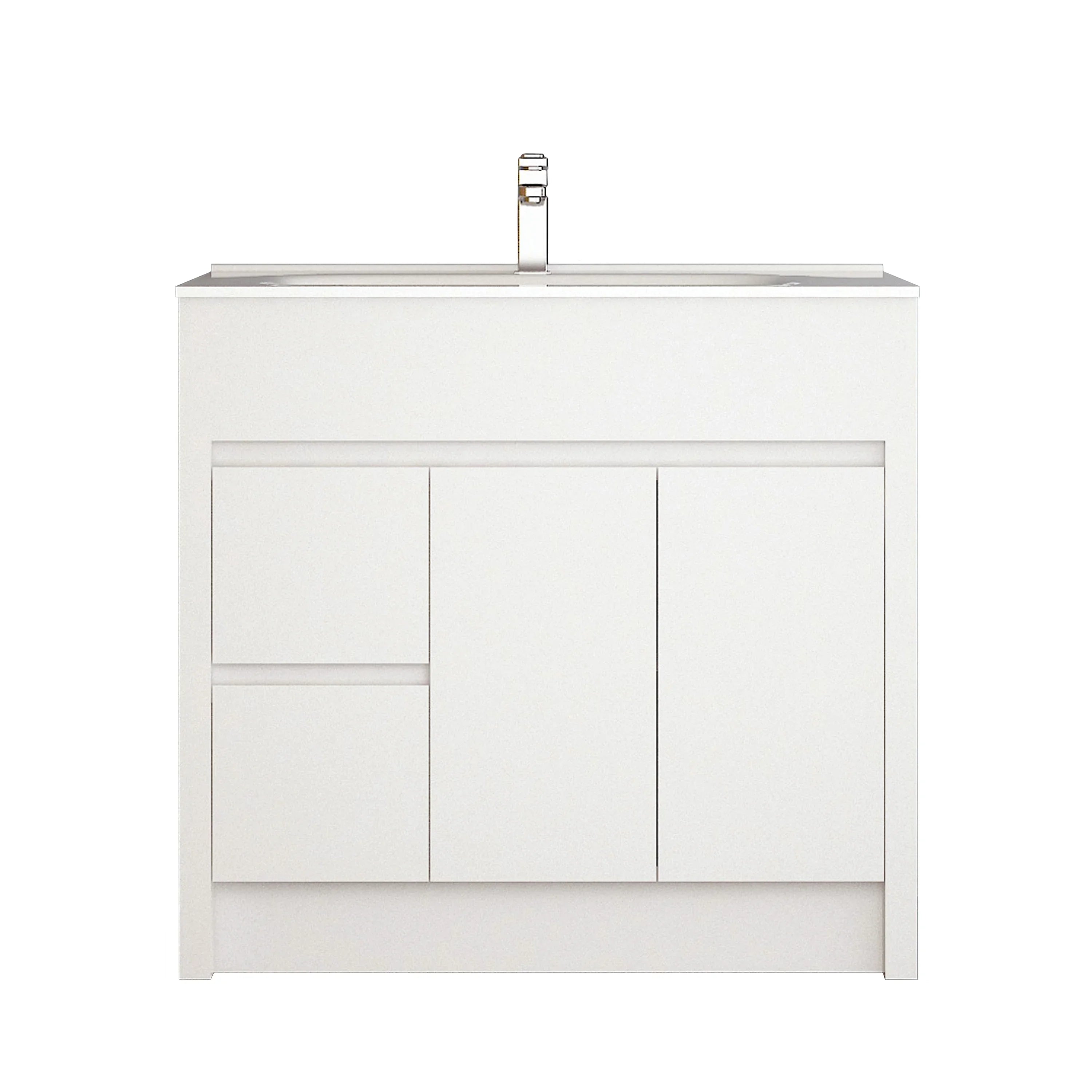 36" Matte White Freestanding Single Sink Bathroom Vanity with White Ceramic Countertop-Migration_Bathroom Vanities-DECOROLALA