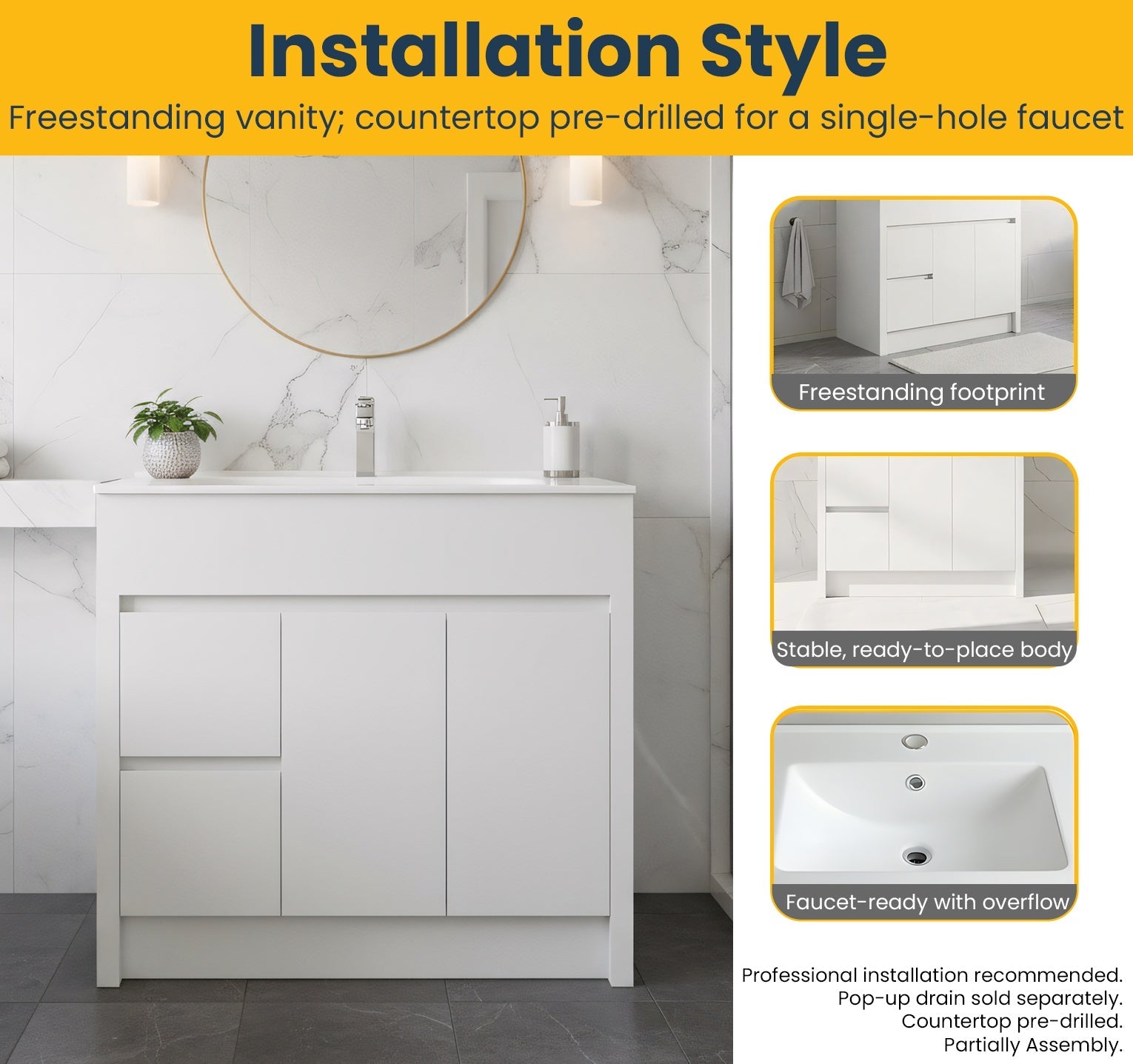 36" Matte White Freestanding Single Sink Bathroom Vanity with White Ceramic Countertop-Migration_Bathroom Vanities-DECOROLALA