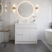 36" Matte White Freestanding Single Sink Bathroom Vanity with White Ceramic Countertop-Migration_Bathroom Vanities-DECOROLALA