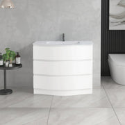 36" Matte White Freestanding Single Sink Bathroom Vanity with White Glass Countertop-Migration_Bathroom Vanities-DECOROLALA