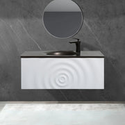 36" Matte White Wall Mount Bathroom Vanity with Black Engineered Quartz Countertop-Migration_Bathroom Vanities-DECOROLALA