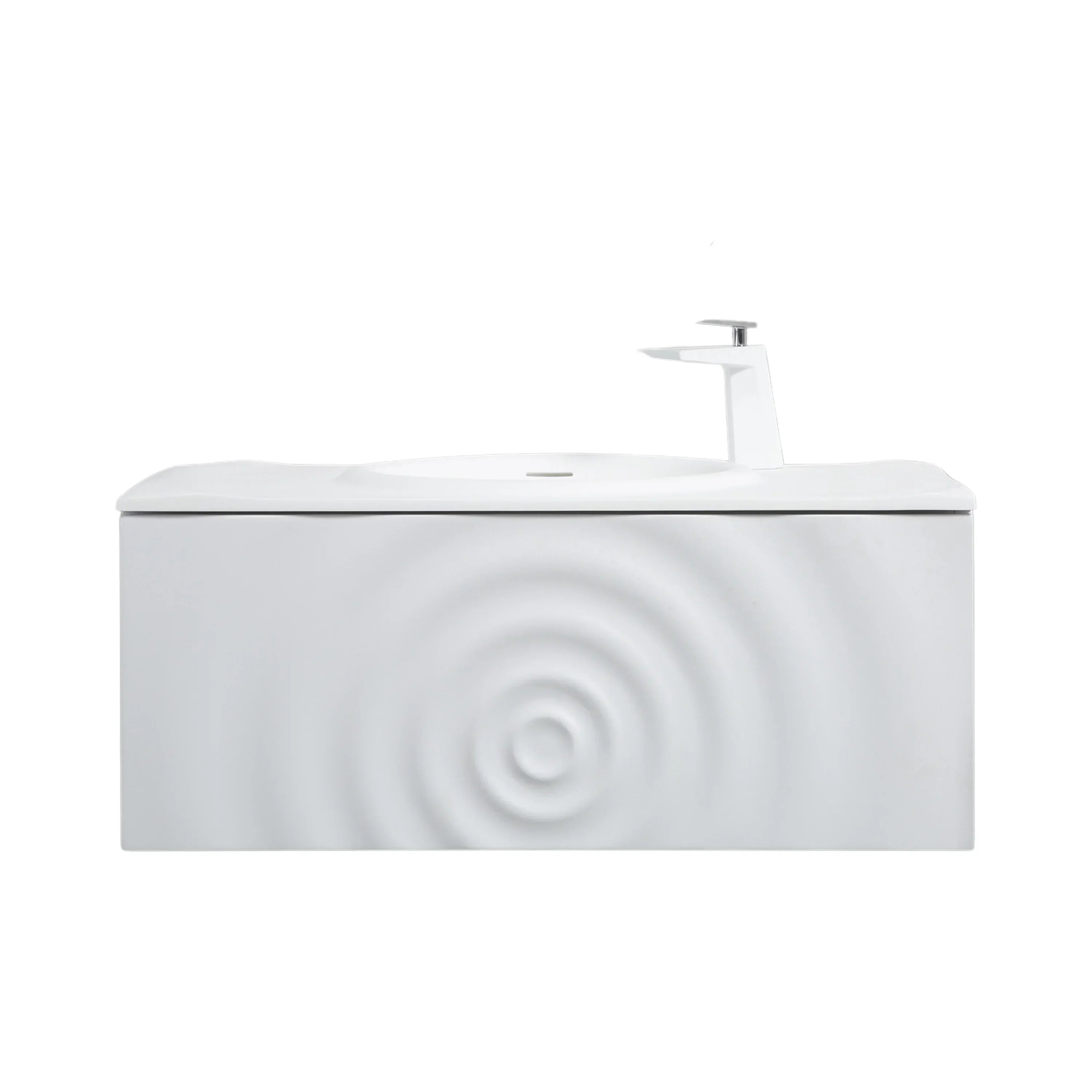 36" Matte White Wall Mount Bathroom Vanity with Matte White Solid Surface Countertop-Migration_Bathroom Vanities-DECOROLALA