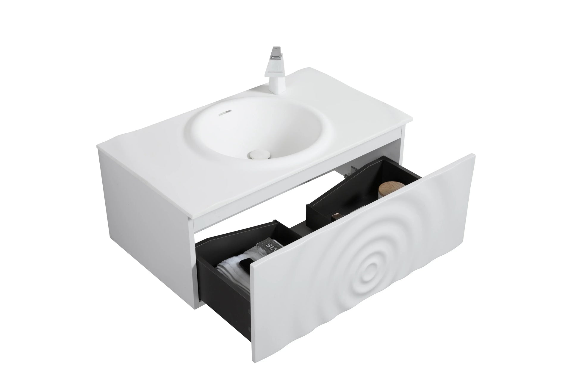 36" Matte White Wall Mount Bathroom Vanity with Matte White Solid Surface Countertop-Migration_Bathroom Vanities-DECOROLALA