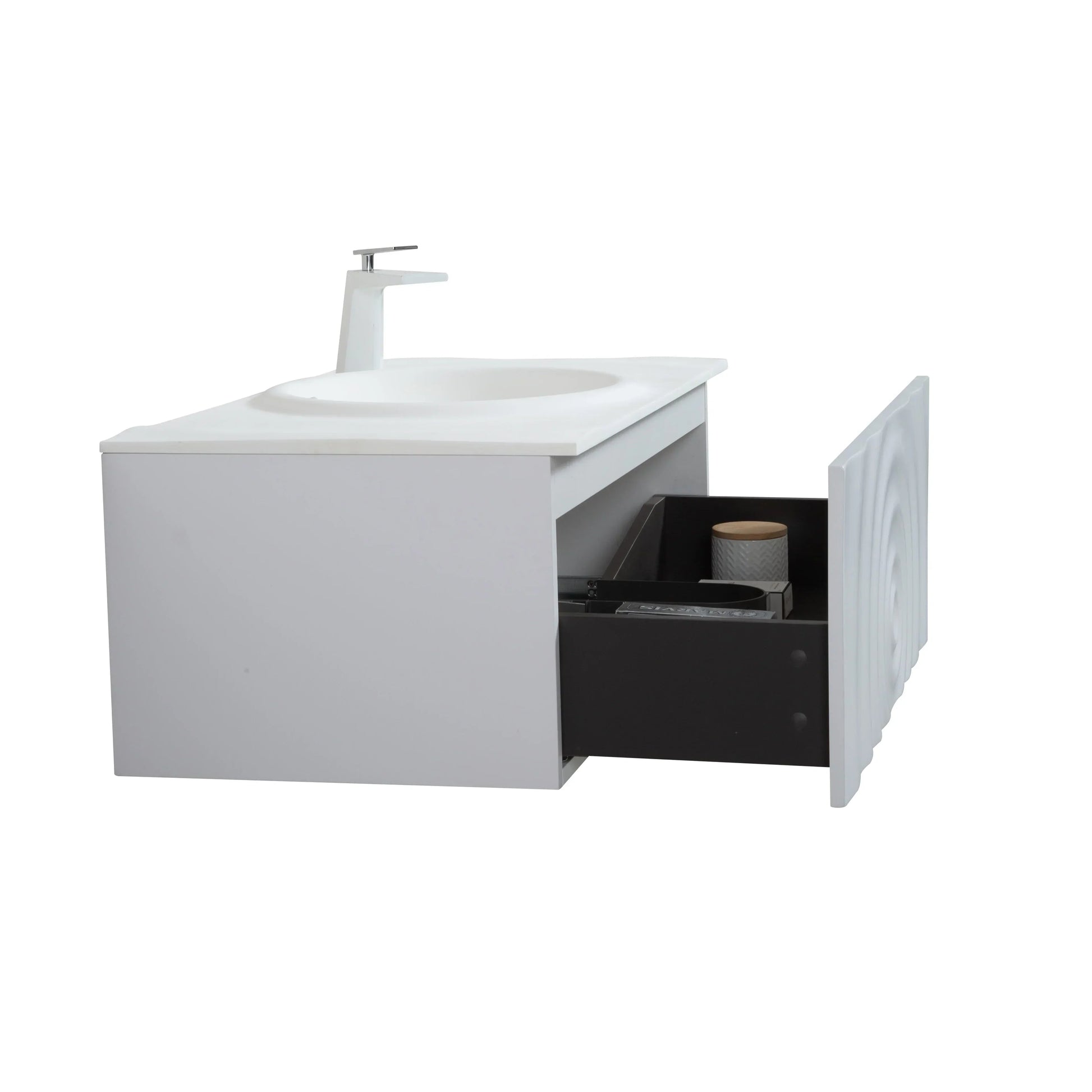 36" Matte White Wall Mount Bathroom Vanity with Matte White Solid Surface Countertop-Migration_Bathroom Vanities-DECOROLALA