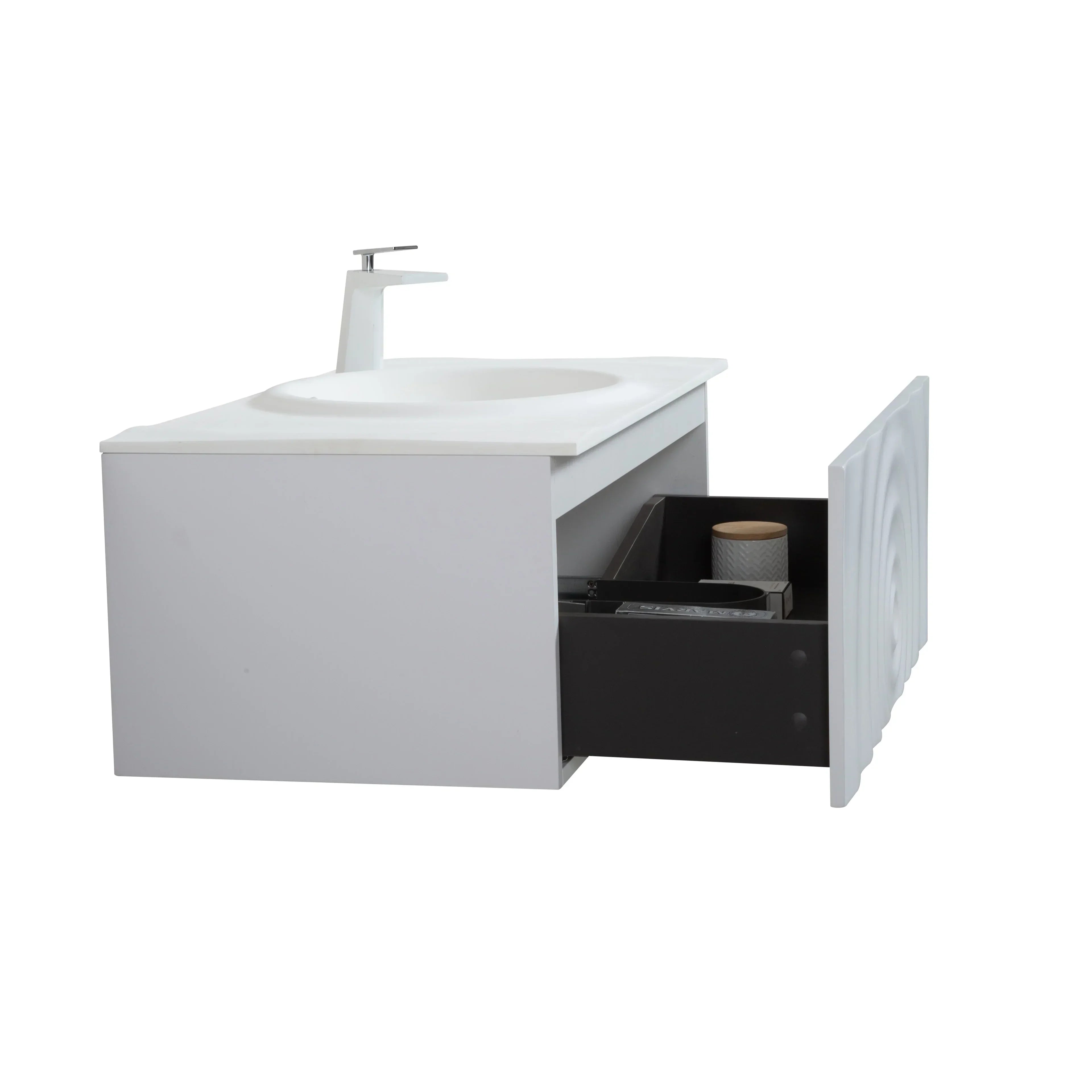 36" Matte White Wall Mount Bathroom Vanity with Matte White Solid Surface Countertop-Migration_Bathroom Vanities-DECOROLALA