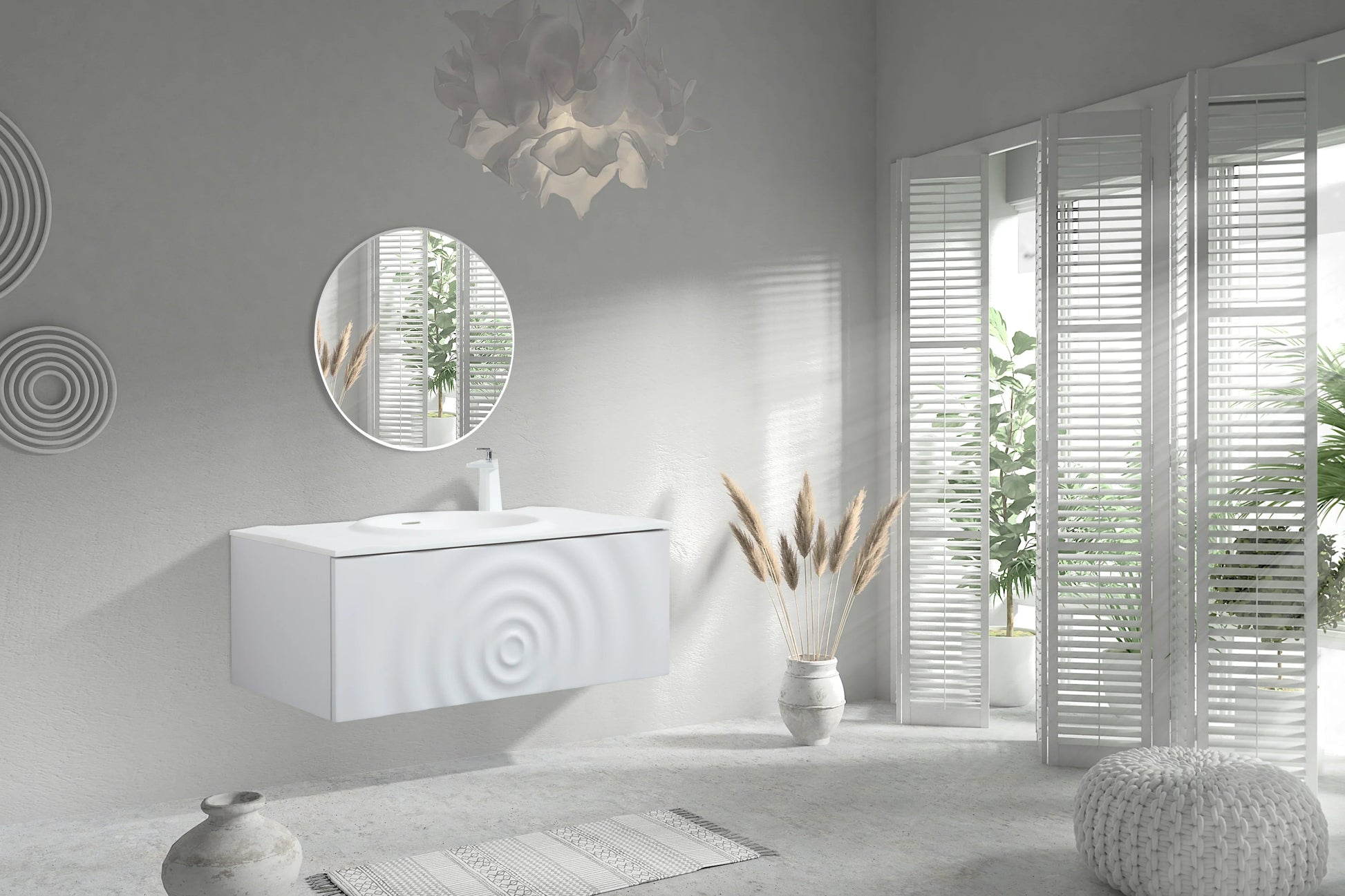 36" Matte White Wall Mount Bathroom Vanity with Matte White Solid Surface Countertop-Migration_Bathroom Vanities-DECOROLALA