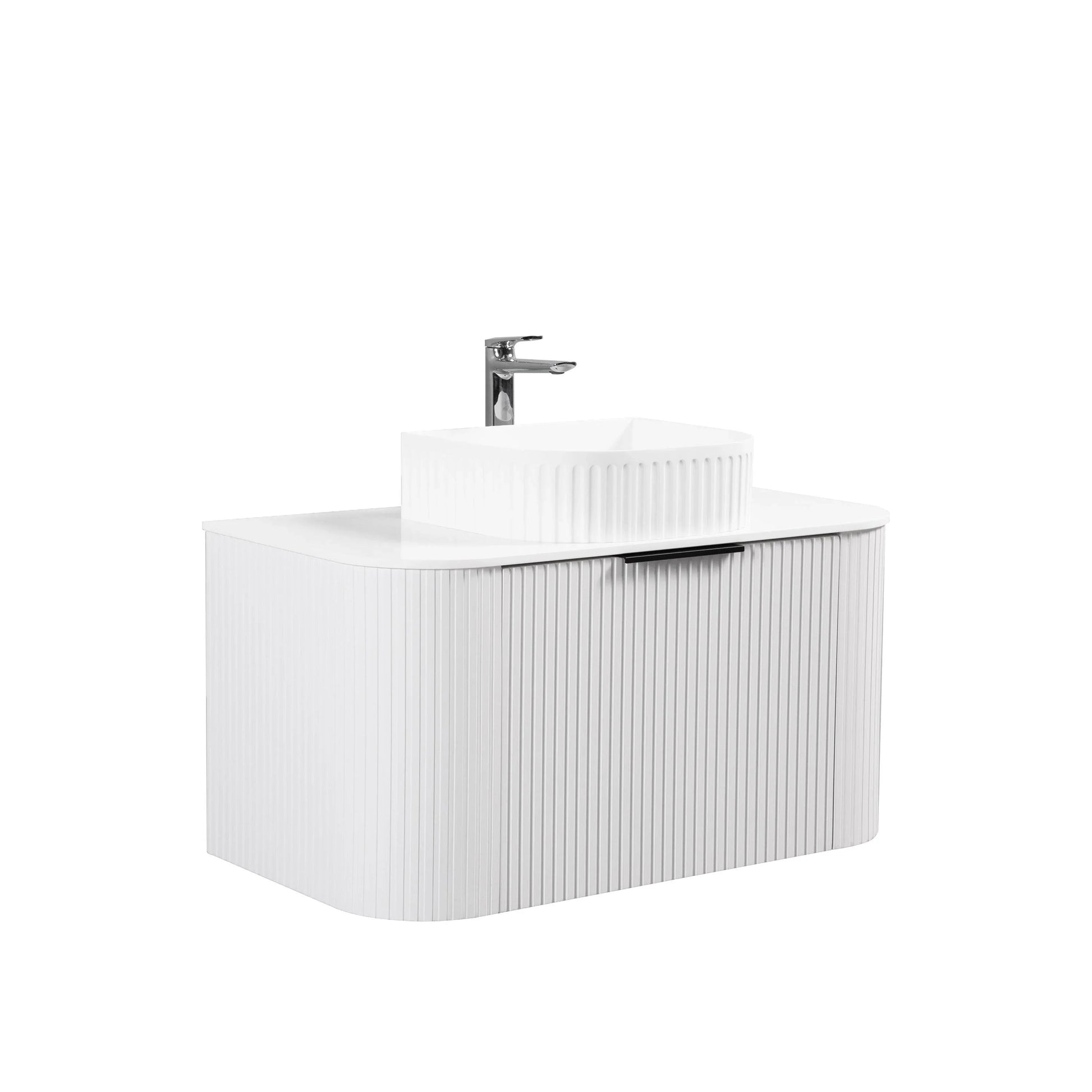 36" Matte White Wall Mount Single Sink Curved Fluted Bathroom Vanity with White Solid Surface Countertop and Basin-Migration_Bathroom Vanities-DECOROLALA