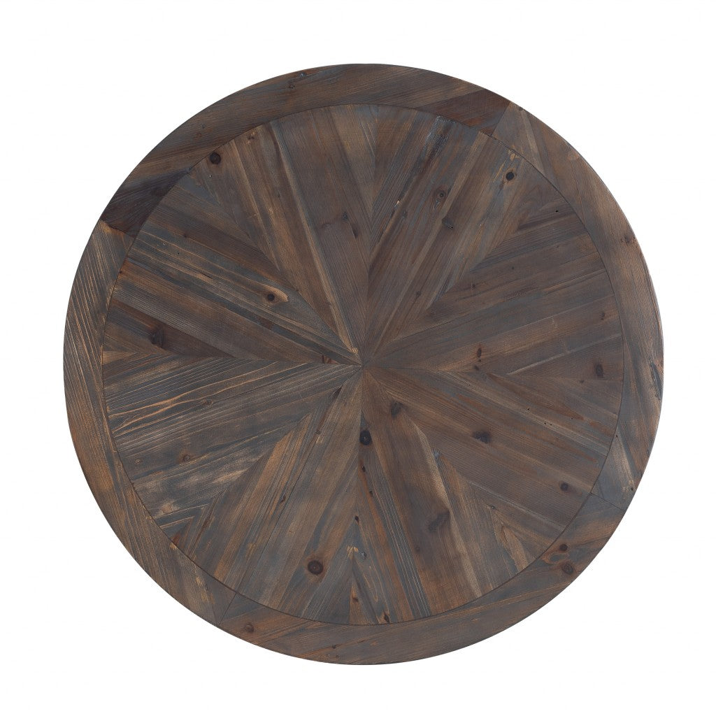 36" Natural And Brown Reclaimed Wood And Metal Round Coffee Table-Coffee Tables-DECOROLALA