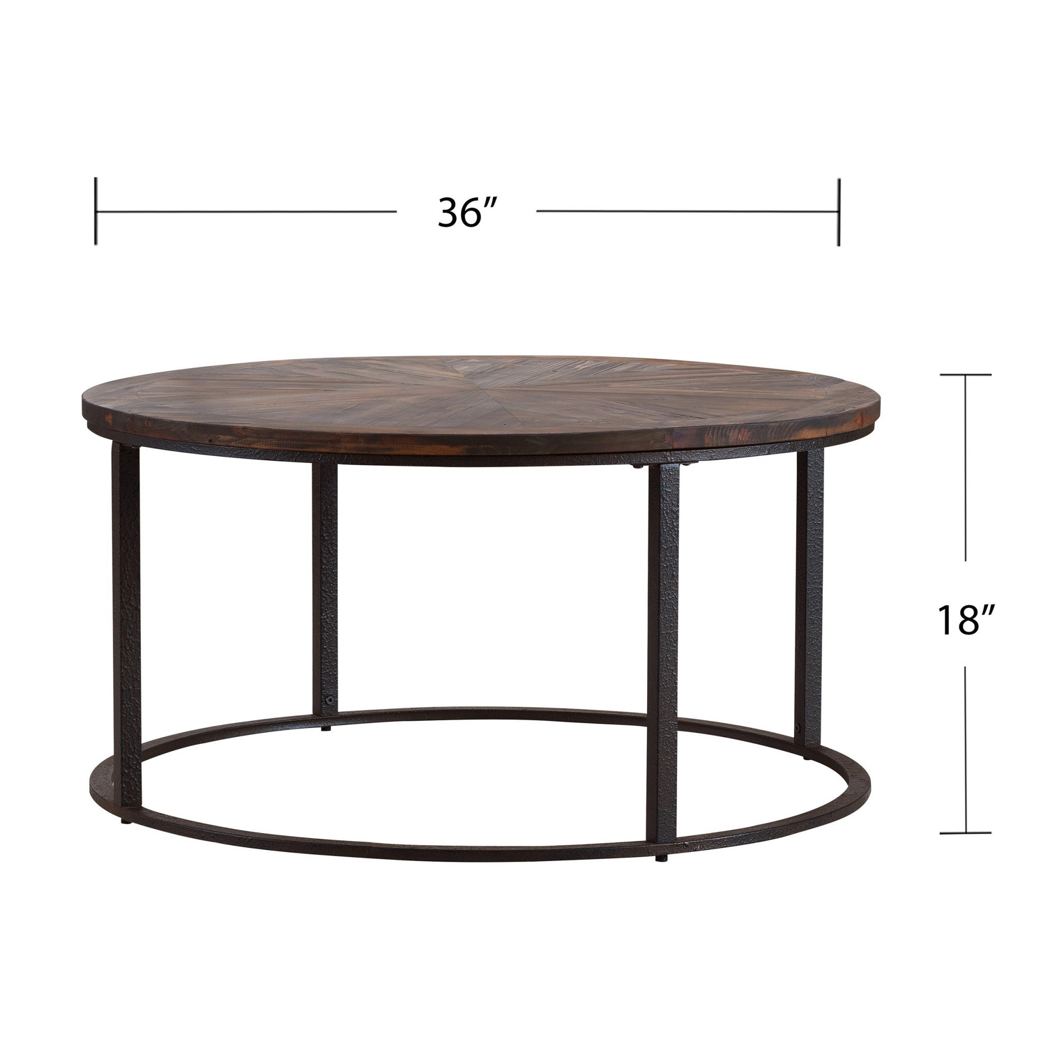36" Natural And Brown Reclaimed Wood And Metal Round Coffee Table-Coffee Tables-DECOROLALA