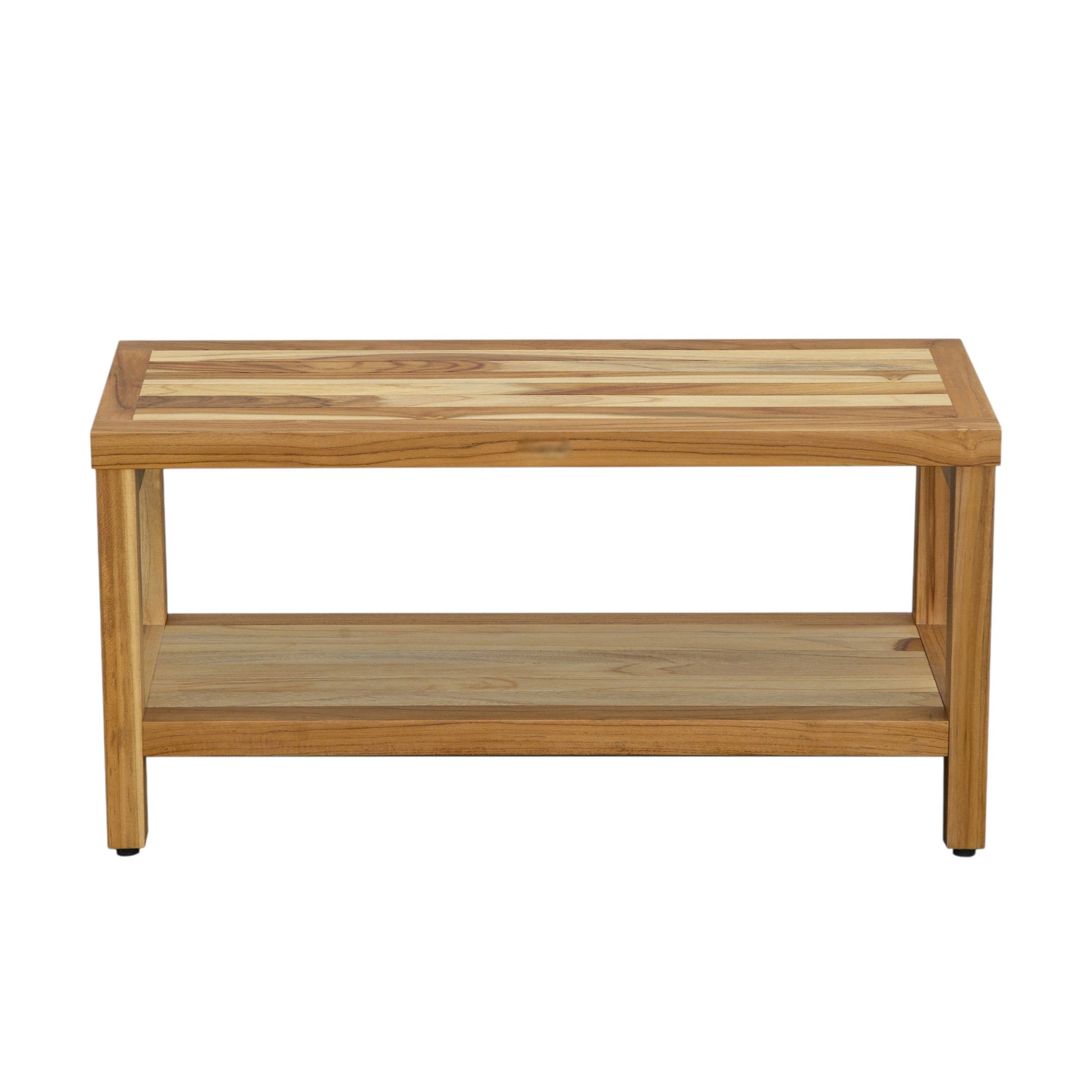36" Natural Solid Teak Rectangular Shower Bench With Shelf-Shower Benches-DECOROLALA