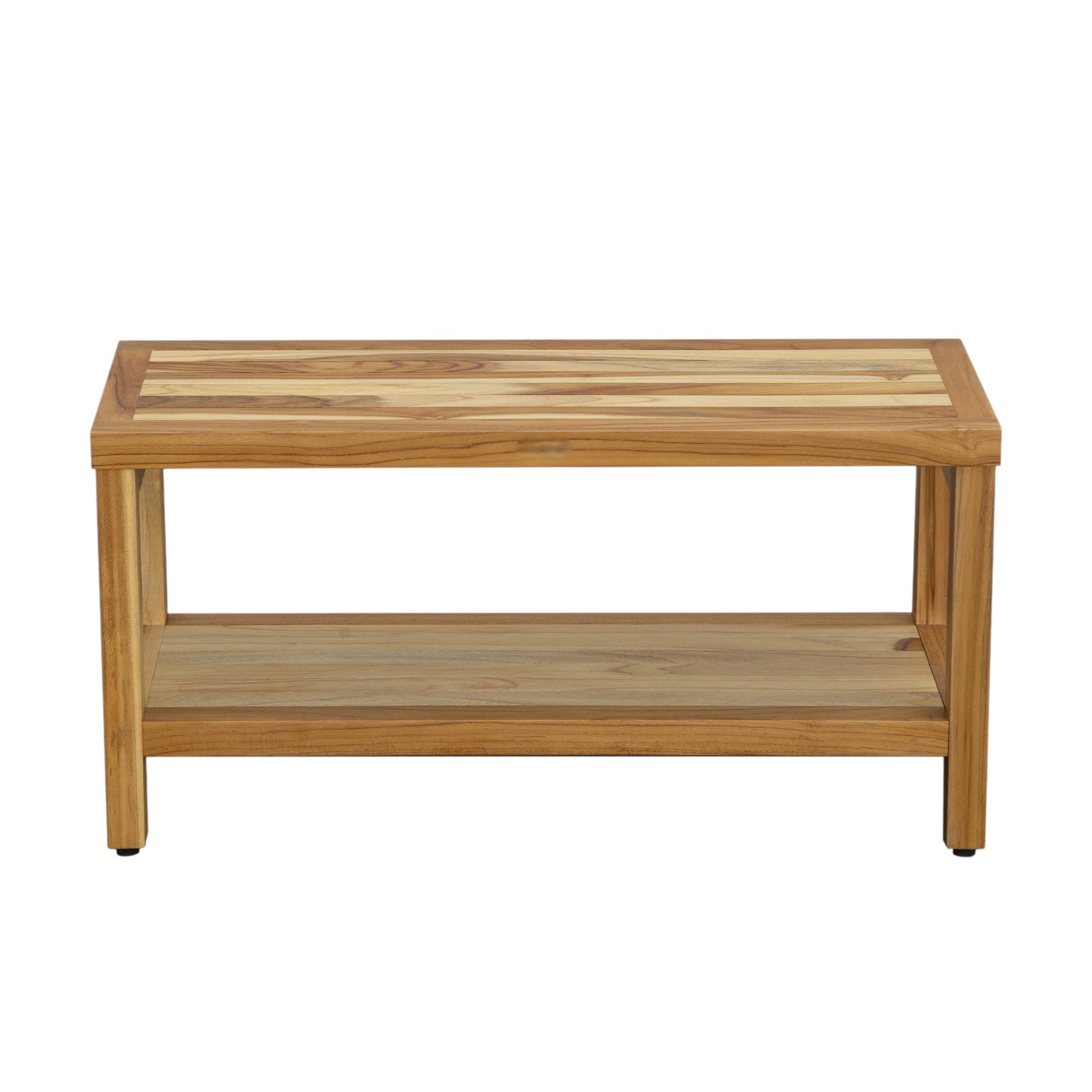36" Natural Solid Teak Rectangular Shower Bench With Shelf-Shower Benches-DECOROLALA