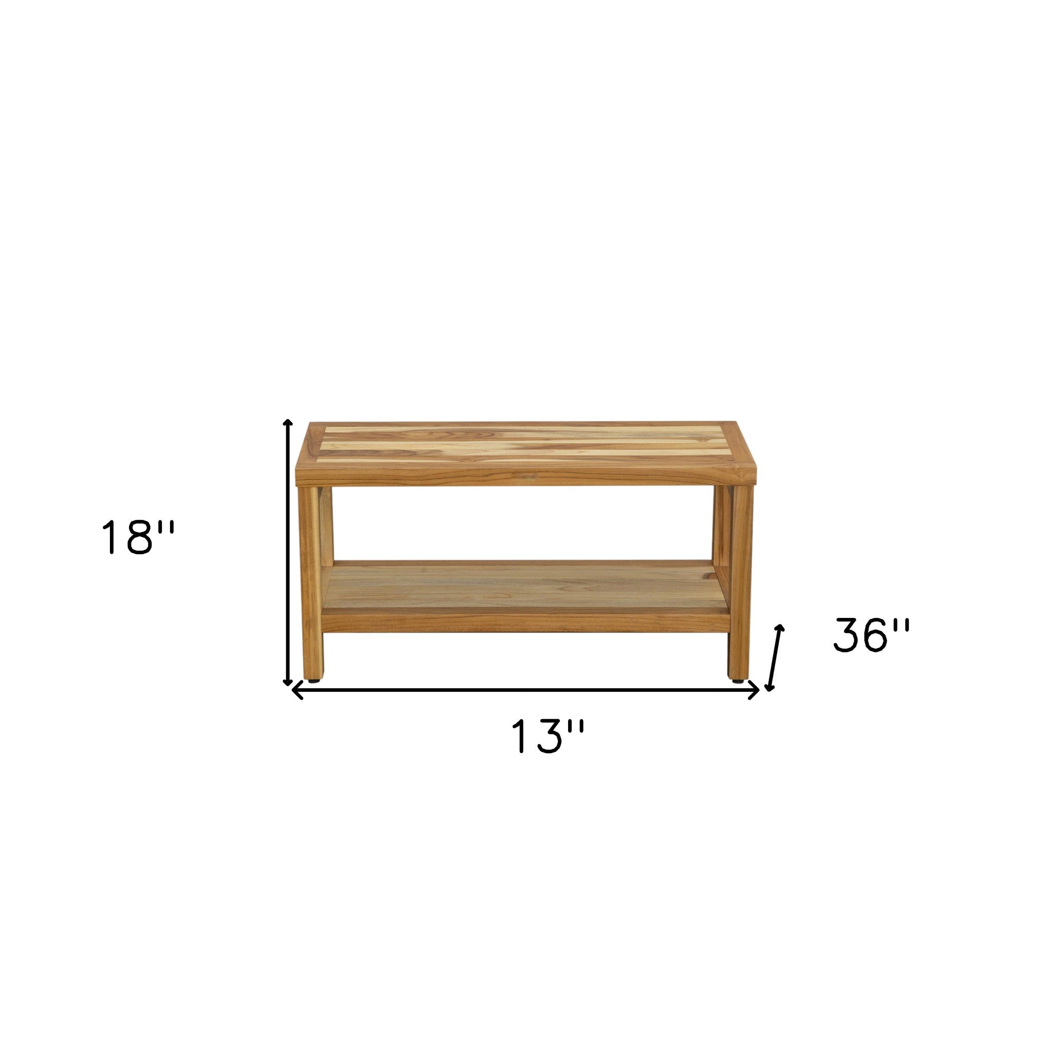 36" Natural Solid Teak Rectangular Shower Bench With Shelf-Shower Benches-DECOROLALA