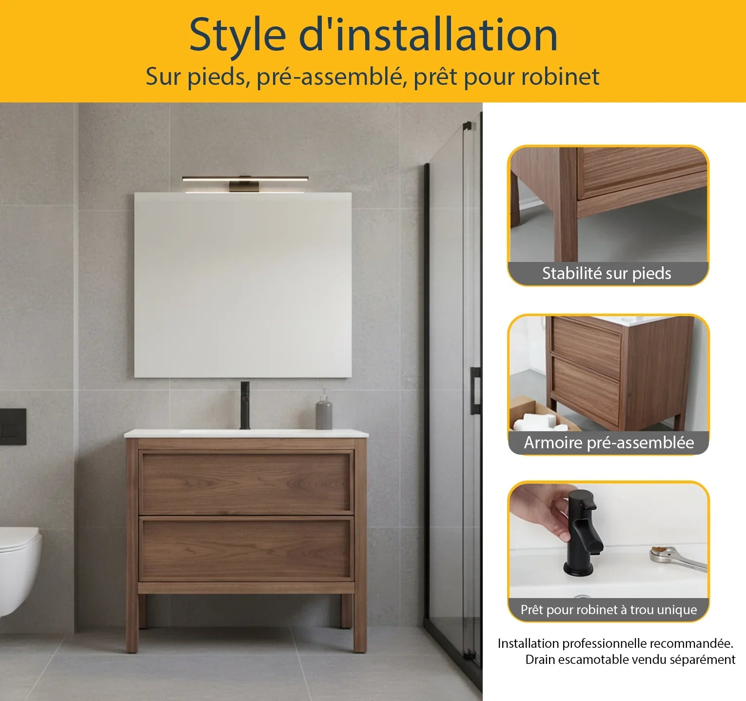 36" Natural Walnut Freestanding Bathroom Vanity with White Solid Surface Countertop-Migration_Bathroom Vanities-DECOROLALA