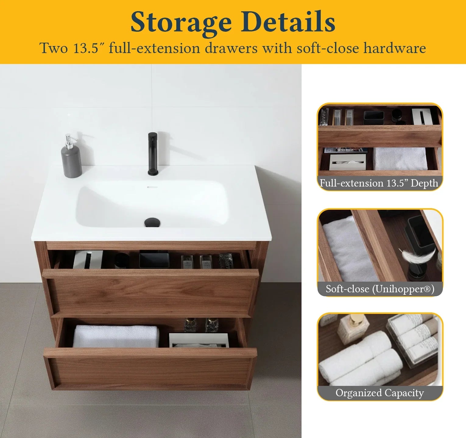 36" Natural Walnut Freestanding Bathroom Vanity with White Solid Surface Countertop-Migration_Bathroom Vanities-DECOROLALA