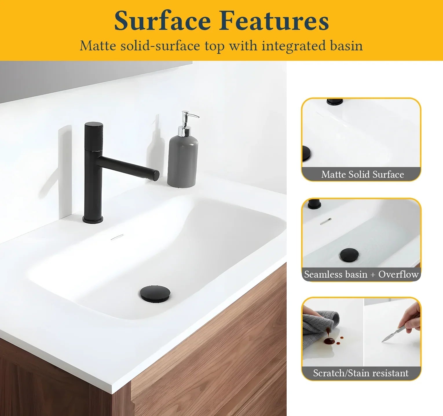 36" Natural Walnut Freestanding Bathroom Vanity with White Solid Surface Countertop-Migration_Bathroom Vanities-DECOROLALA