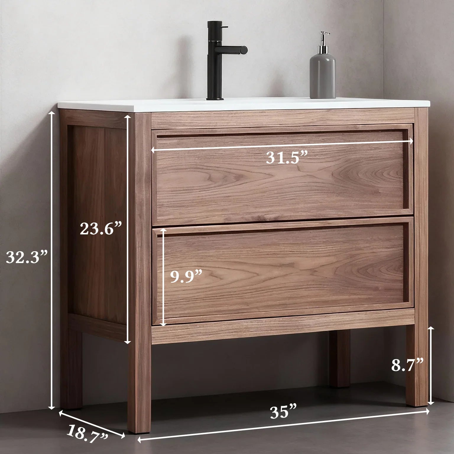 36" Natural Walnut Freestanding Bathroom Vanity with White Solid Surface Countertop-Migration_Bathroom Vanities-DECOROLALA