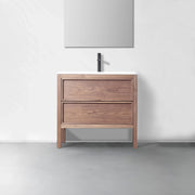 36" Natural Walnut Freestanding Bathroom Vanity with White Solid Surface Countertop-Migration_Bathroom Vanities-DECOROLALA