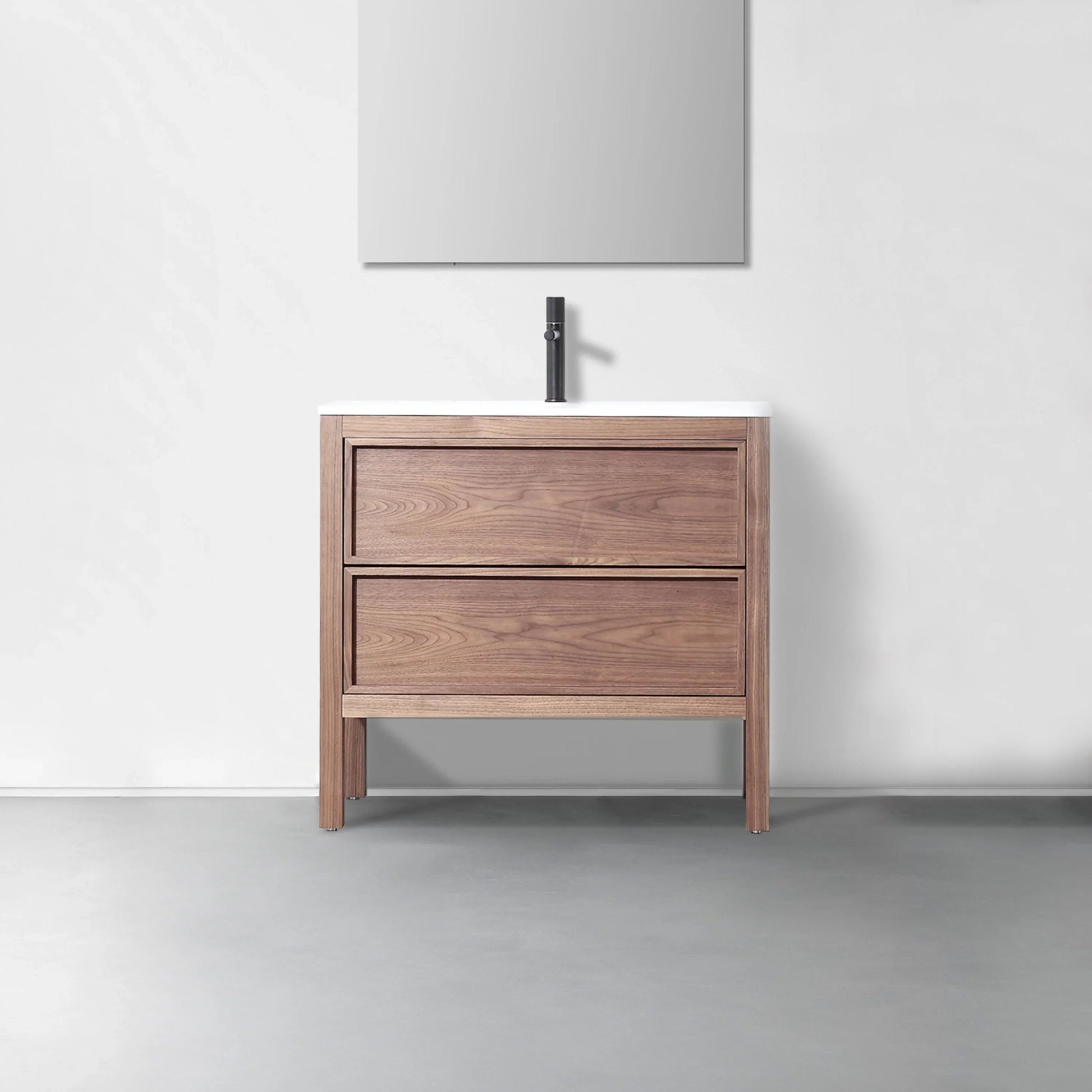 36" Natural Walnut Freestanding Bathroom Vanity with White Solid Surface Countertop-Migration_Bathroom Vanities-DECOROLALA