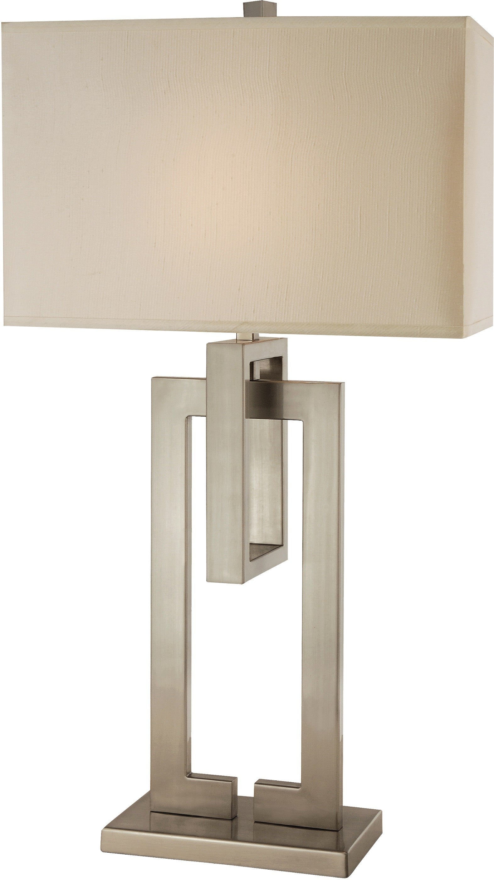 36" Nickel Iron Geometric Table Lamp With Ivory Shade-Table Lamps-DECOROLALA