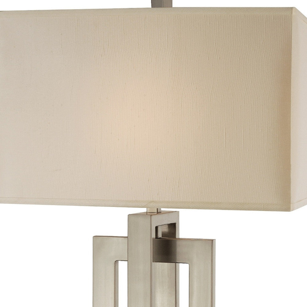 36" Nickel Iron Geometric Table Lamp With Ivory Shade-Table Lamps-DECOROLALA