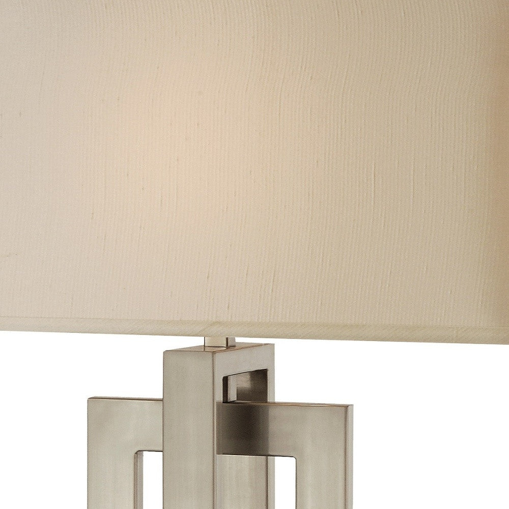 36" Nickel Iron Geometric Table Lamp With Ivory Shade-Table Lamps-DECOROLALA
