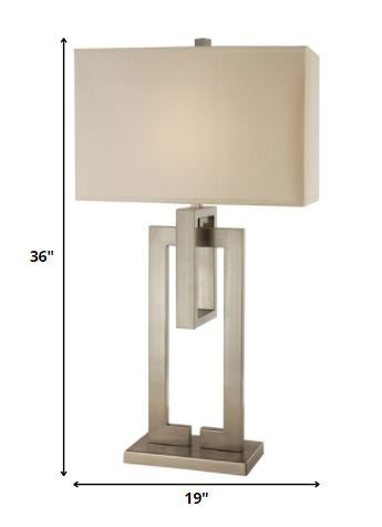 36" Nickel Iron Geometric Table Lamp With Ivory Shade-Table Lamps-DECOROLALA