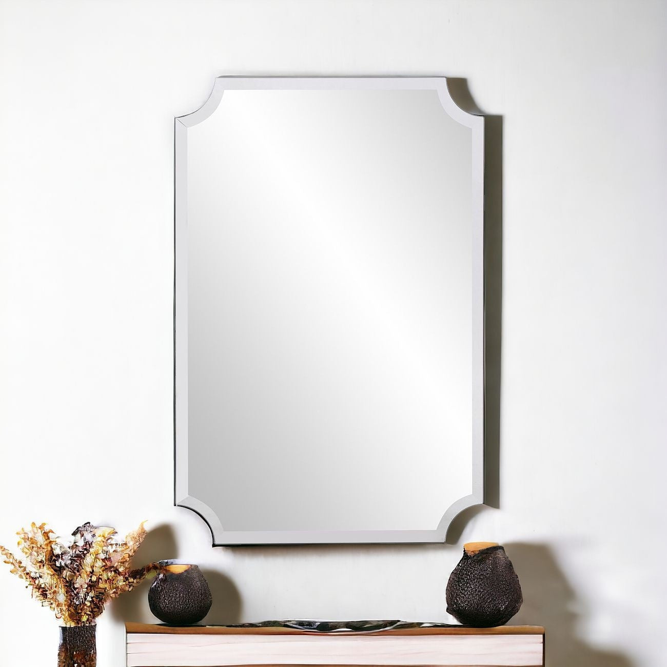 36" Rectangle With Scalloped Corner Unframed Accent Mirror-Mirrors-DECOROLALA