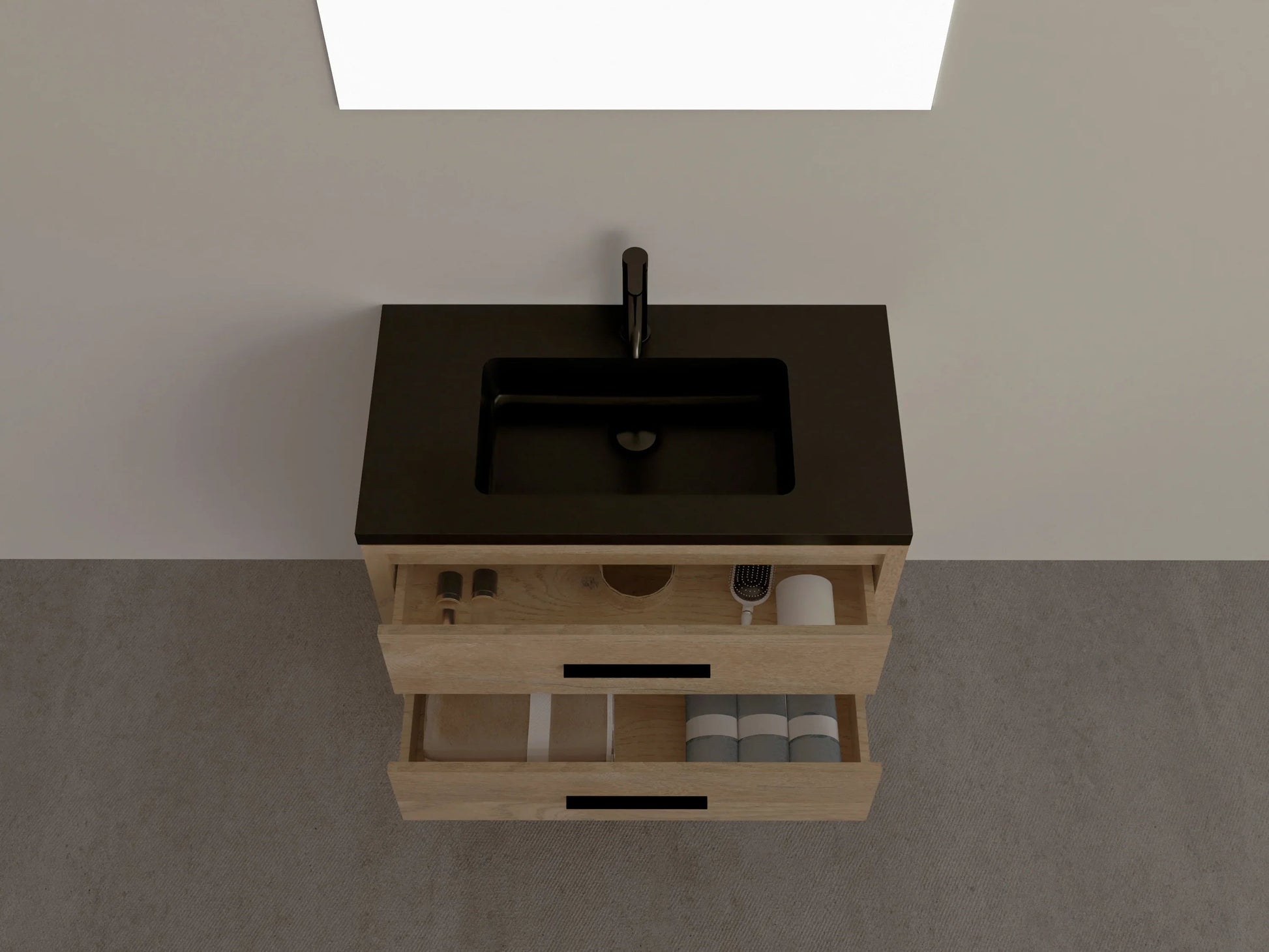 36" Rough Oak Freestanding Bathroom Vanity with Black Engineered Quartz Countertop-Migration_Bathroom Vanities-DECOROLALA