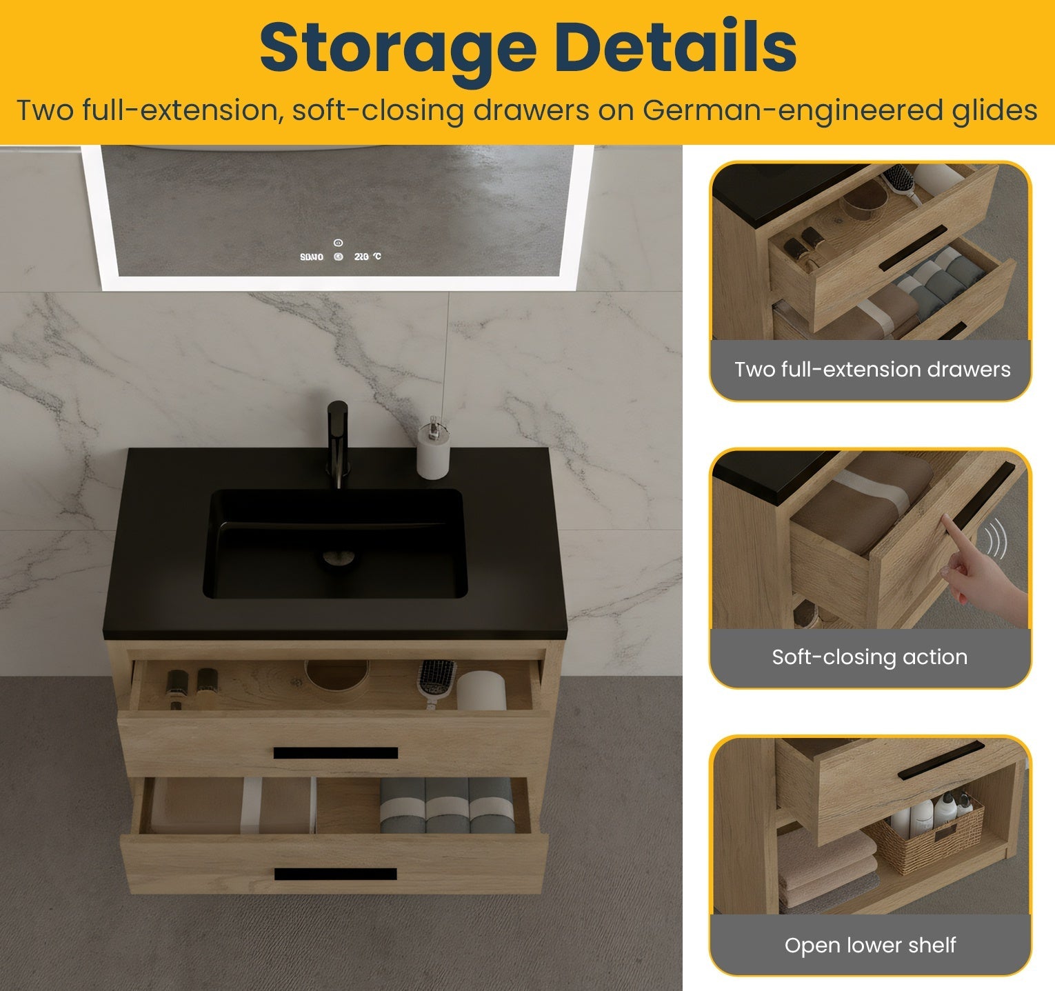 36" Rough Oak Freestanding Bathroom Vanity with Black Engineered Quartz Countertop-Migration_Bathroom Vanities-DECOROLALA